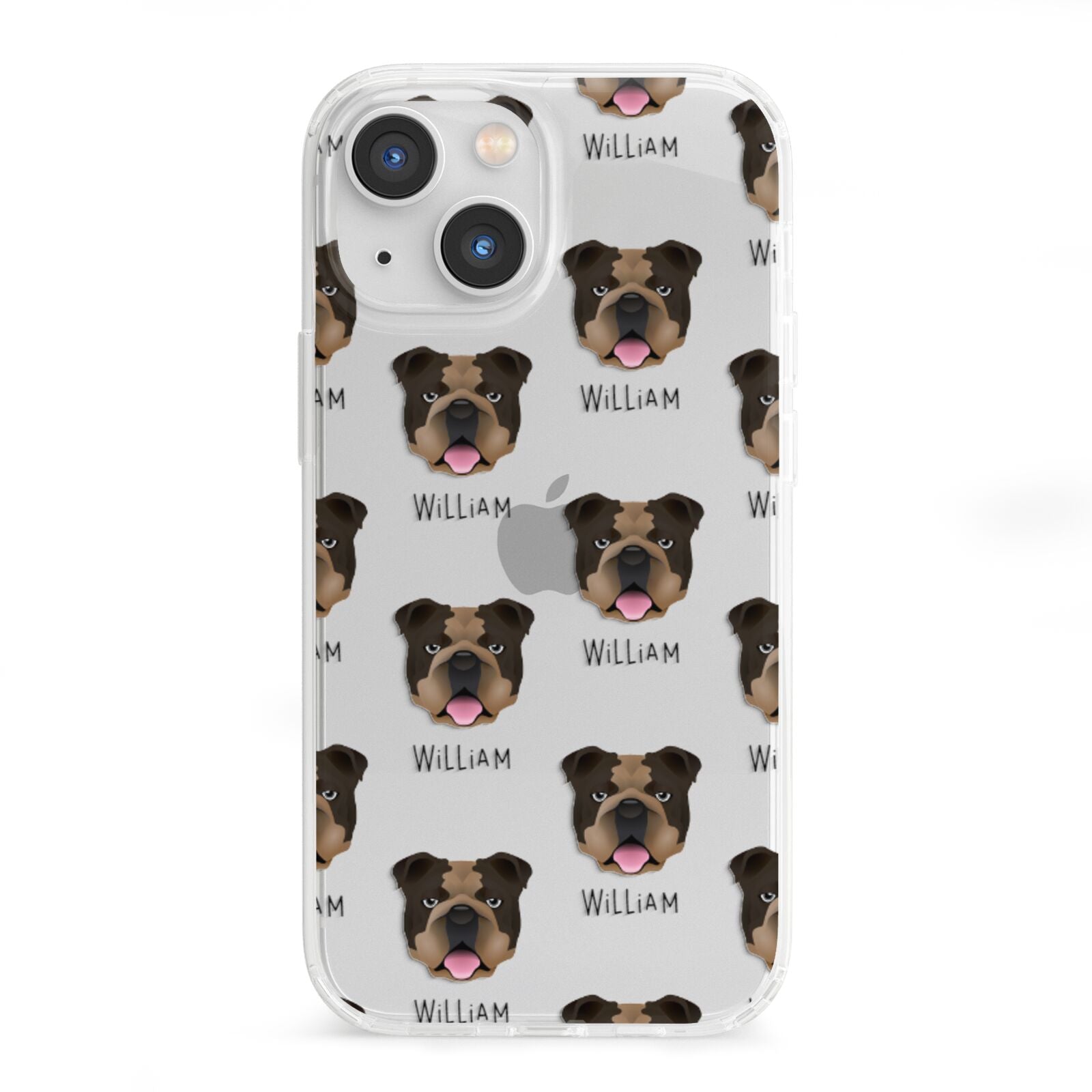 English Bulldog Icon with Name iPhone 13 Mini Clear Bumper Case