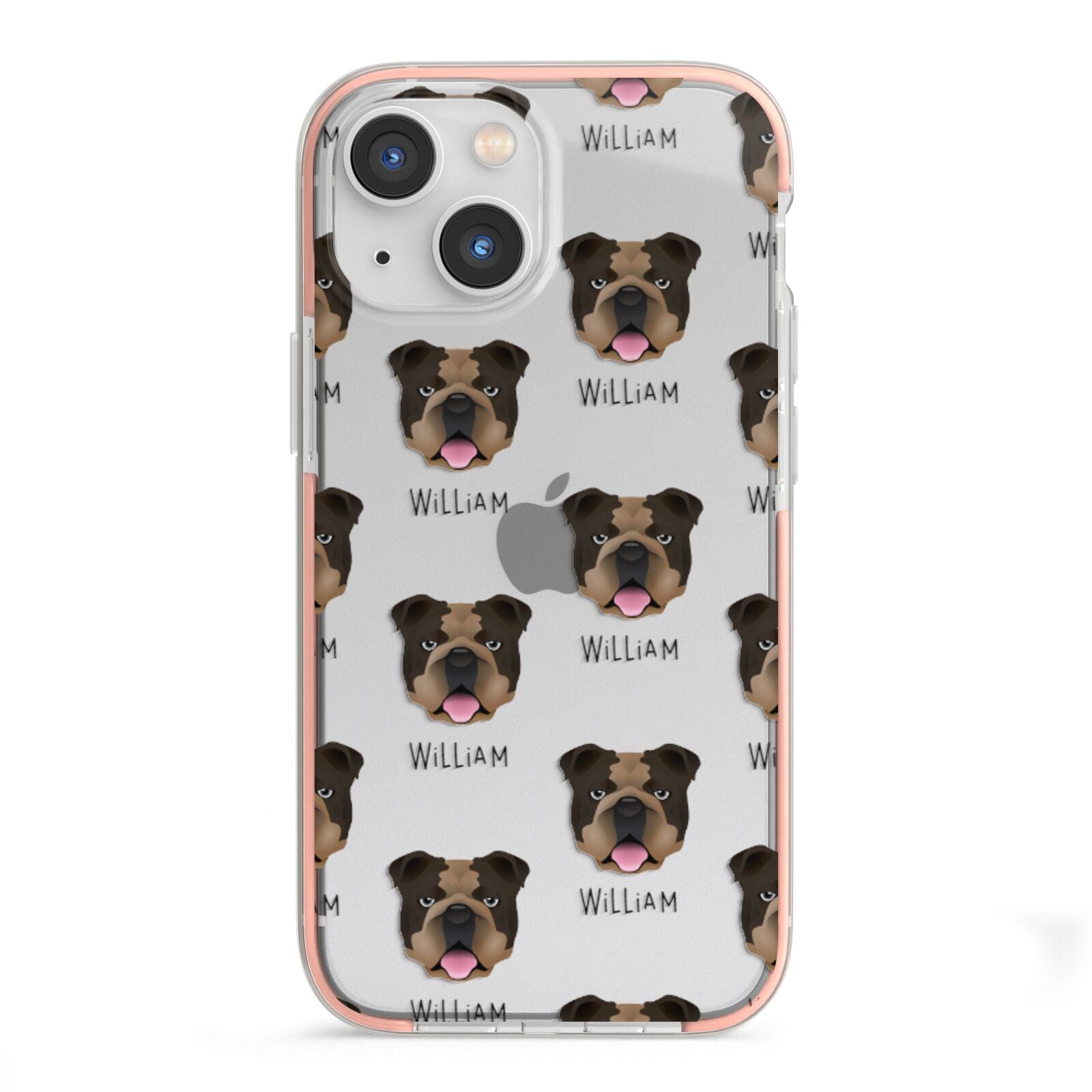 English Bulldog Icon with Name iPhone 13 Mini TPU Impact Case with Pink Edges