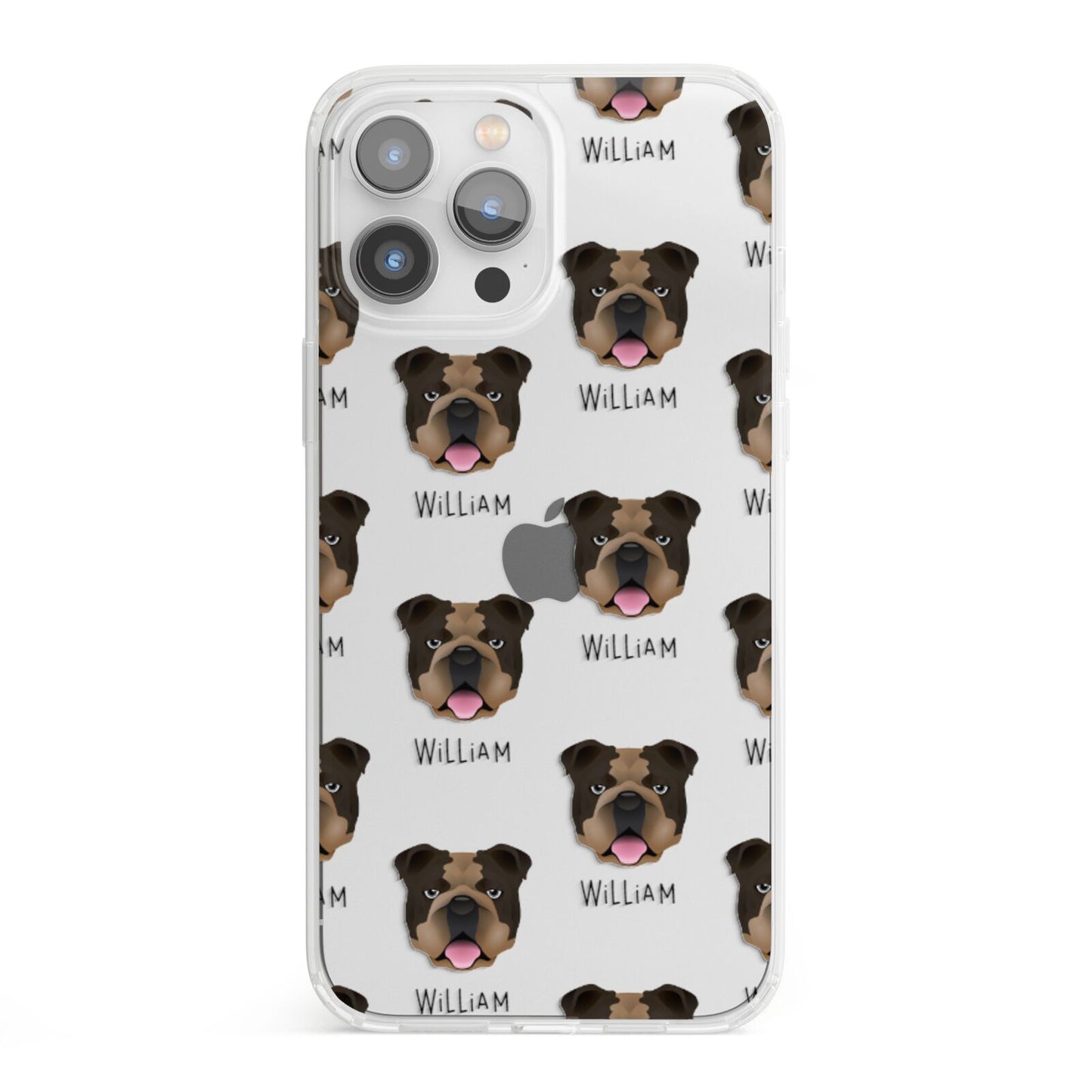 English Bulldog Icon with Name iPhone 13 Pro Max Clear Bumper Case