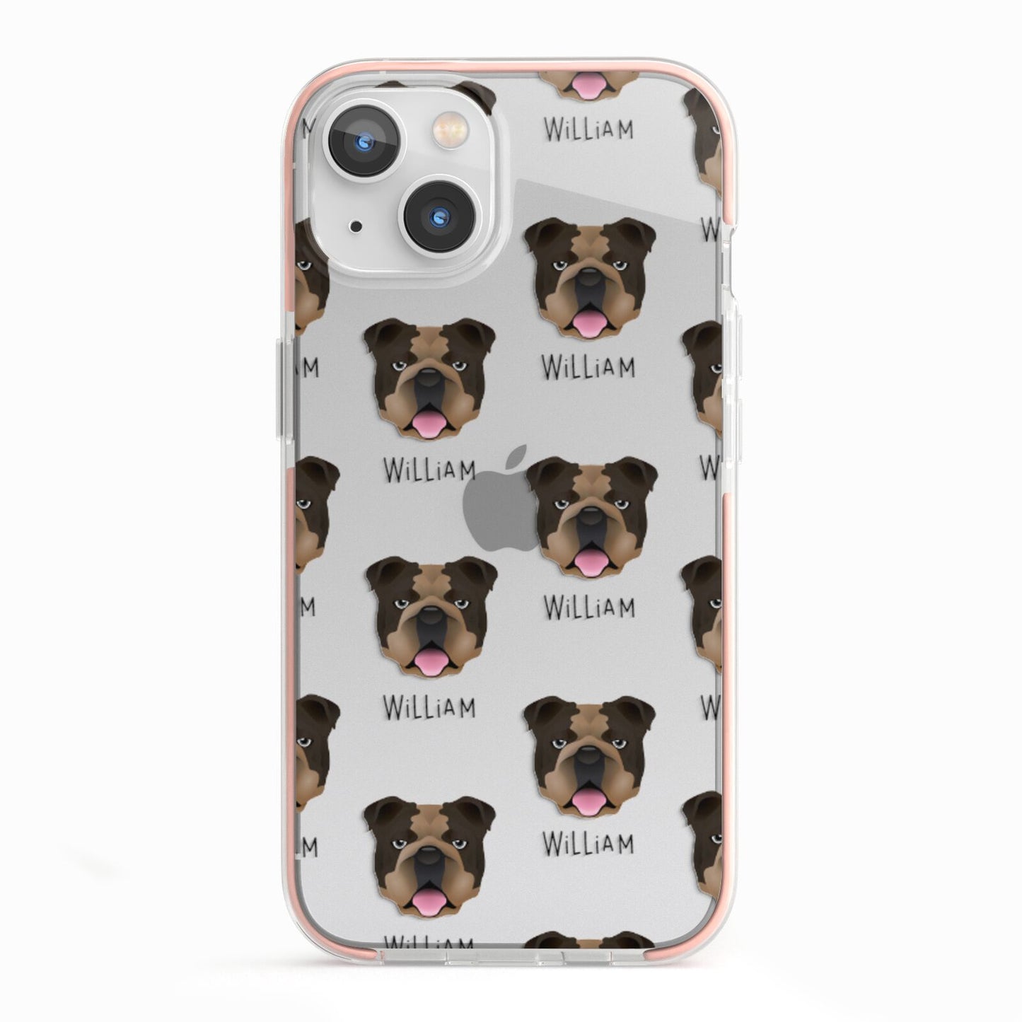English Bulldog Icon with Name iPhone 13 TPU Impact Case with Pink Edges