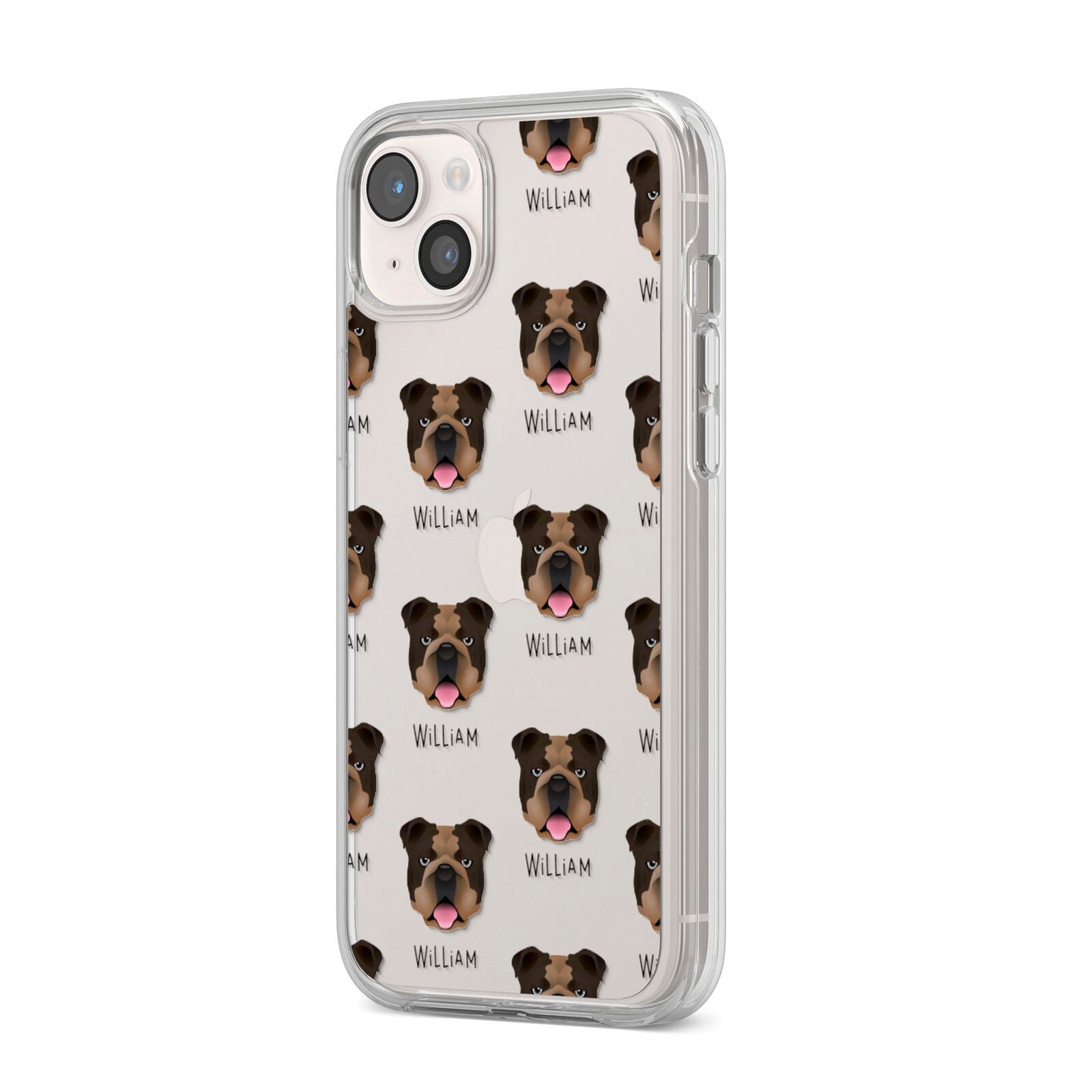 English Bulldog Icon with Name iPhone 14 Plus Clear Tough Case Starlight Angled Image