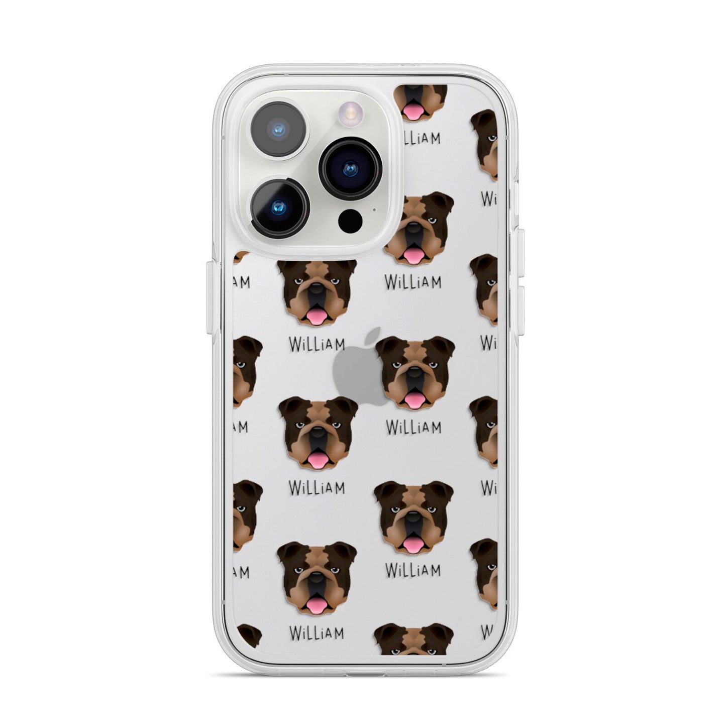 English Bulldog Icon with Name iPhone 14 Pro Clear Tough Case Silver