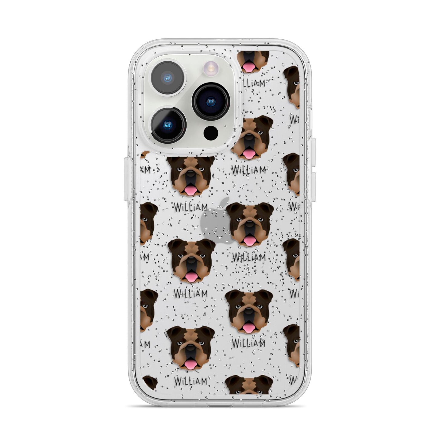 English Bulldog Icon with Name iPhone 14 Pro Glitter Tough Case Silver