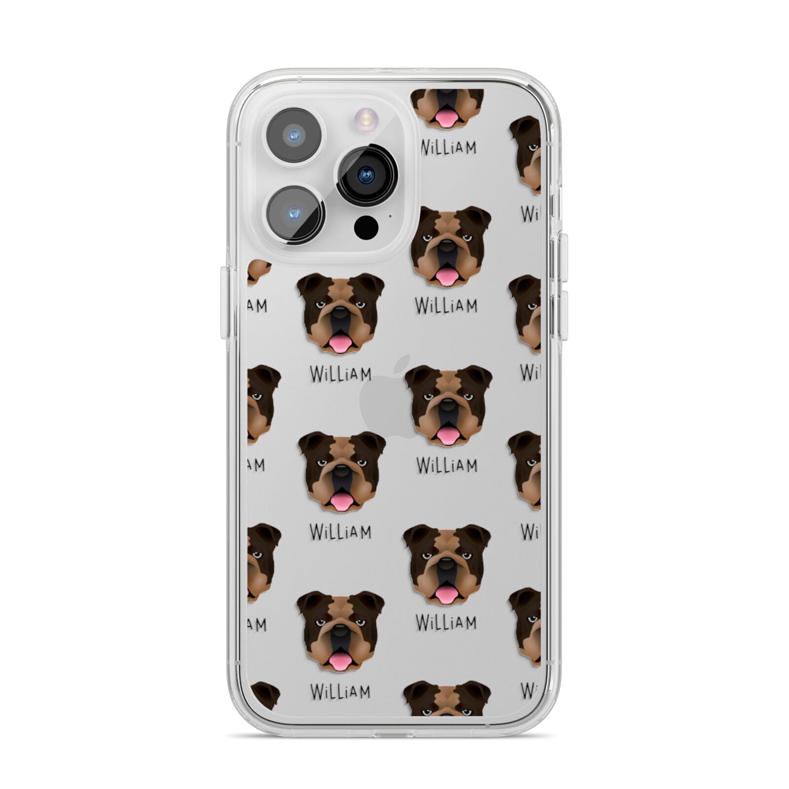 English Bulldog Icon with Name iPhone 14 Pro Max Clear Tough Case Silver