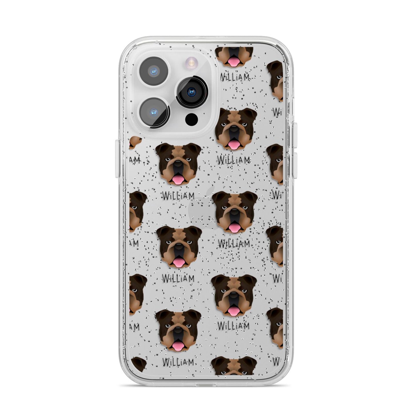 English Bulldog Icon with Name iPhone 14 Pro Max Glitter Tough Case Silver