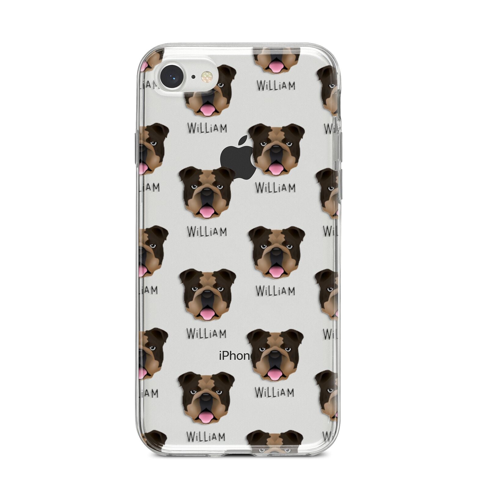 English Bulldog Icon with Name iPhone 8 Bumper Case on Silver iPhone