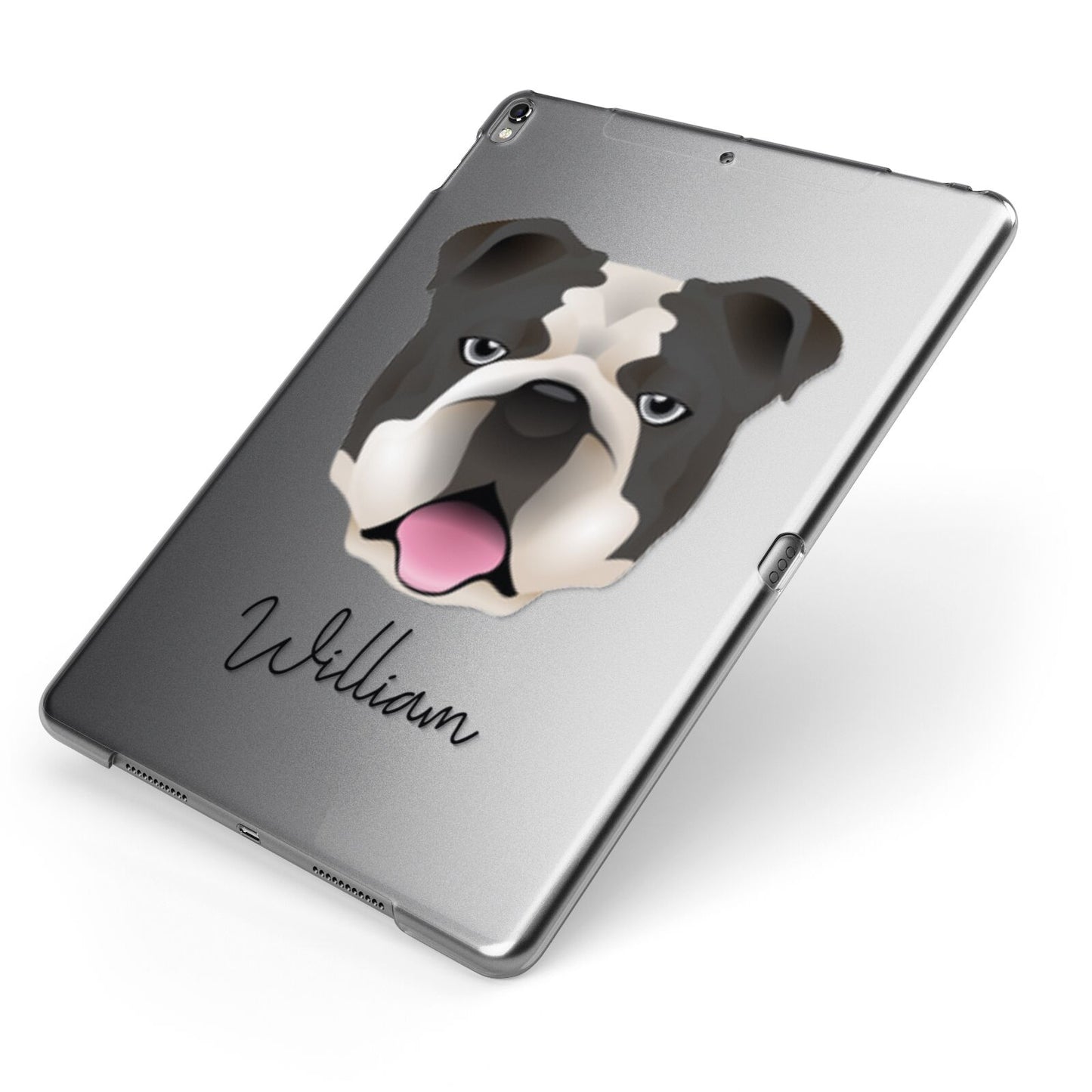 English Bulldog Personalised Apple iPad Case on Grey iPad Side View