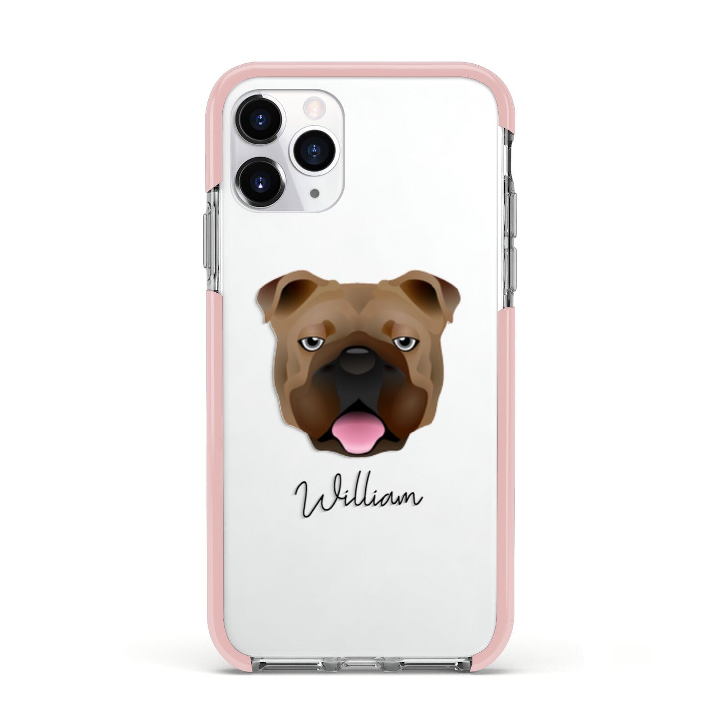 English Bulldog Personalised Apple iPhone 11 Pro in Silver with Pink Impact Case