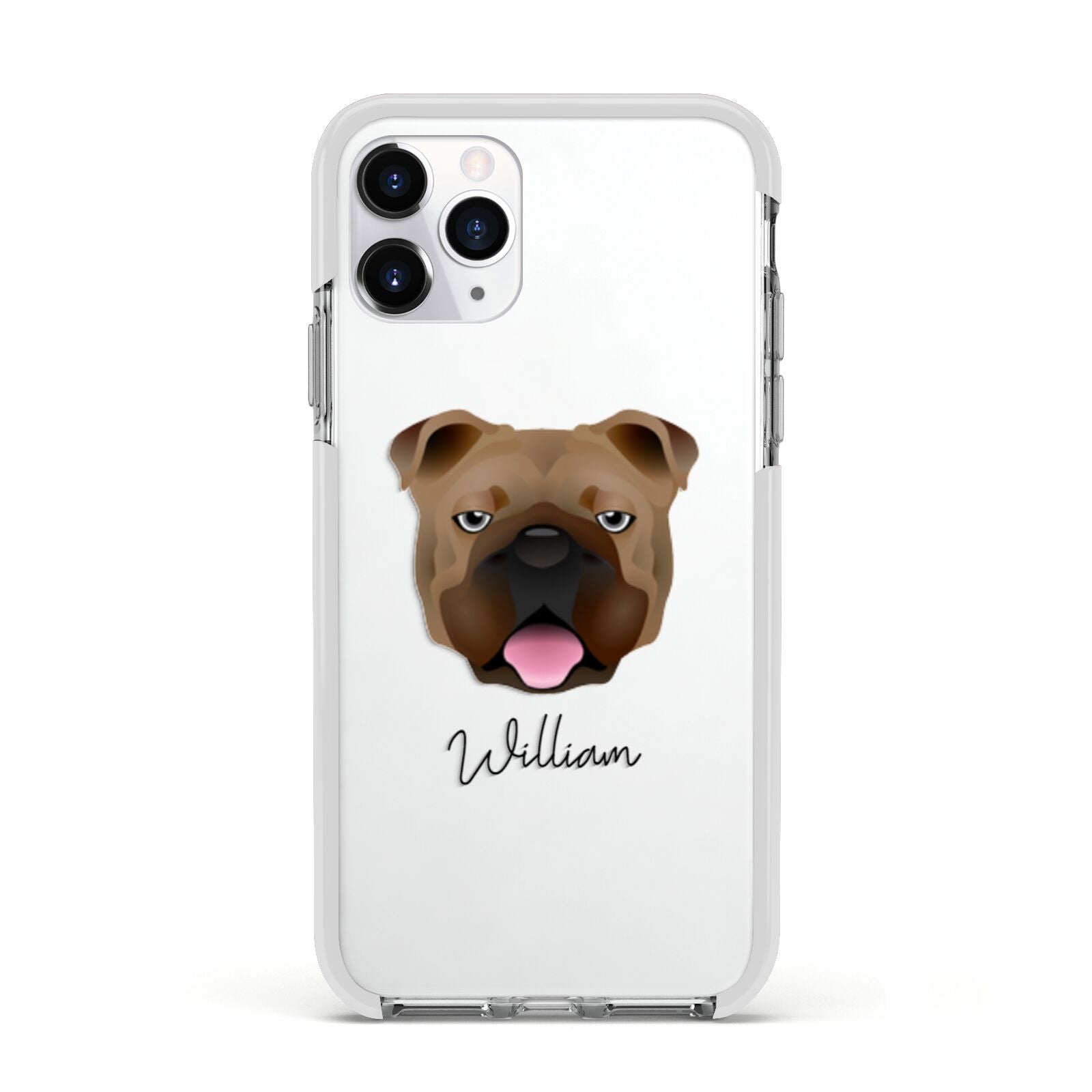English Bulldog Personalised Apple iPhone 11 Pro in Silver with White Impact Case