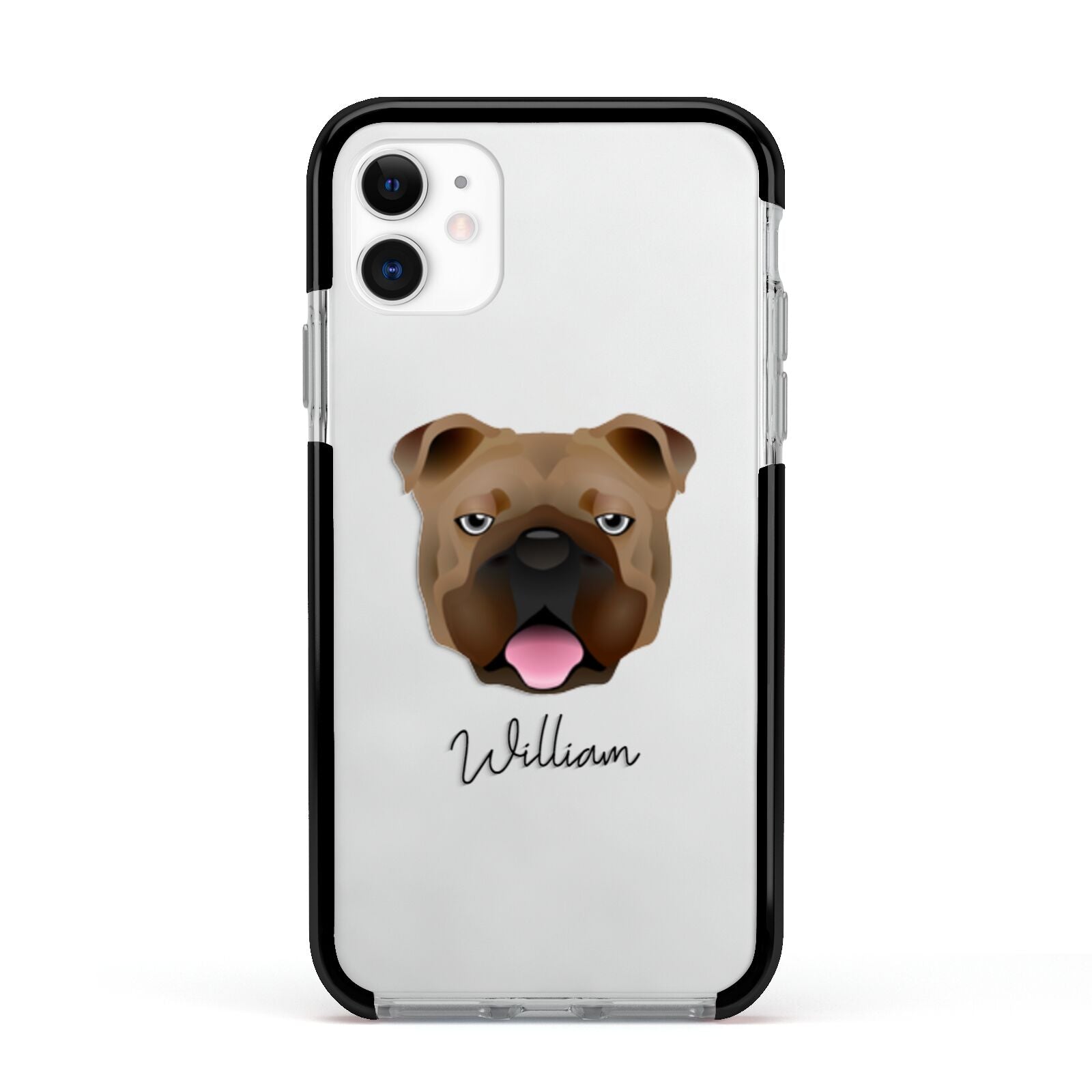 English Bulldog Personalised Apple iPhone 11 in White with Black Impact Case
