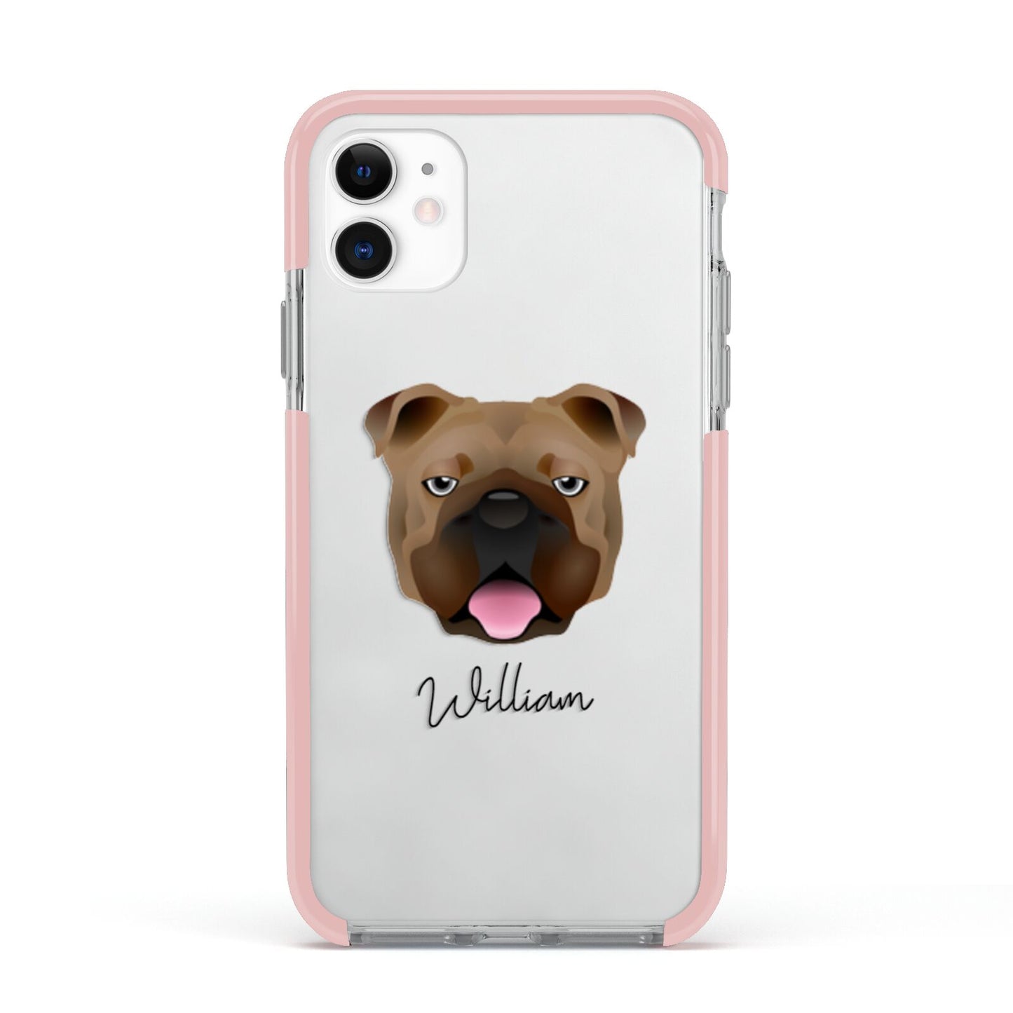 English Bulldog Personalised Apple iPhone 11 in White with Pink Impact Case