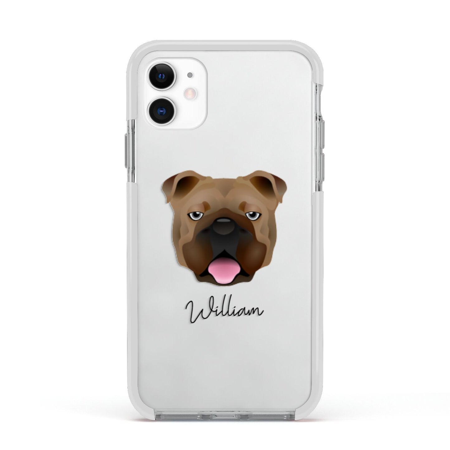 English Bulldog Personalised Apple iPhone 11 in White with White Impact Case