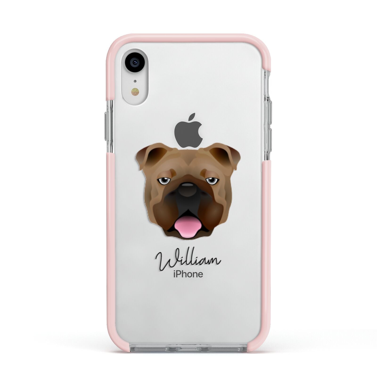 English Bulldog Personalised Apple iPhone XR Impact Case Pink Edge on Silver Phone