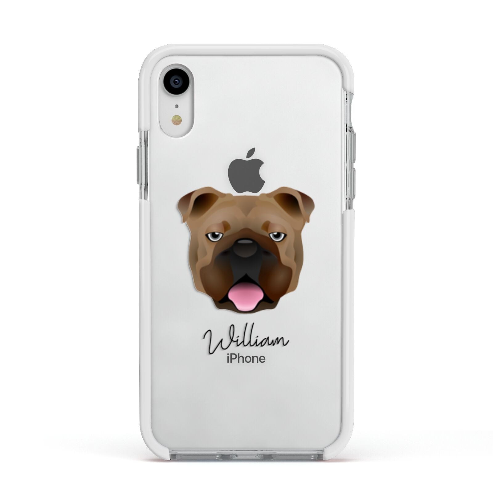 English Bulldog Personalised Apple iPhone XR Impact Case White Edge on Silver Phone