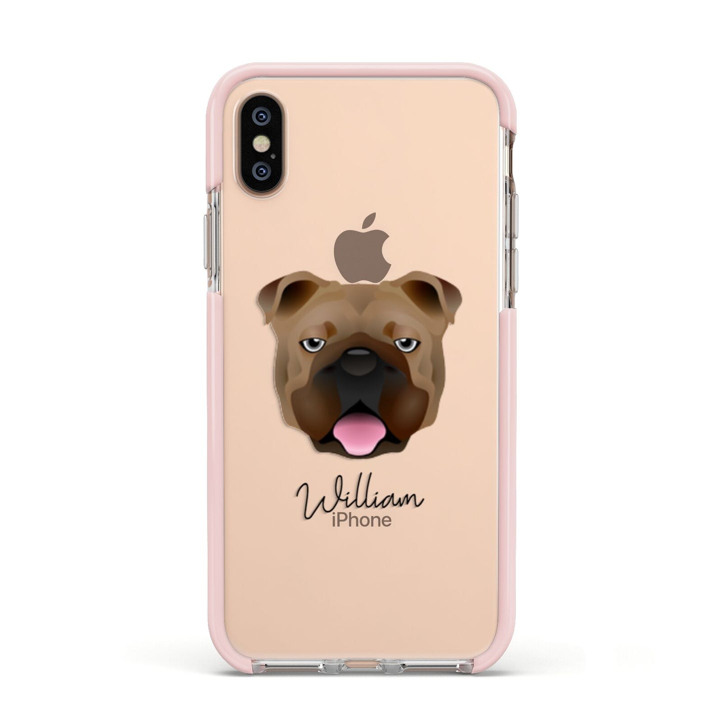 English Bulldog Personalised Apple iPhone Xs Impact Case Pink Edge on Gold Phone