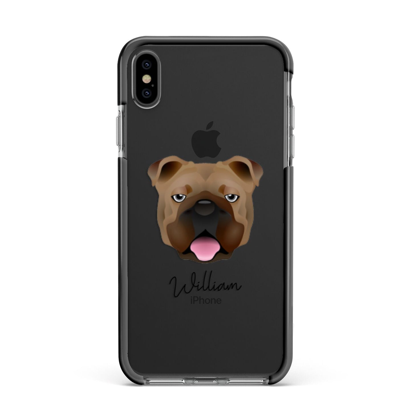English Bulldog Personalised Apple iPhone Xs Max Impact Case Black Edge on Black Phone