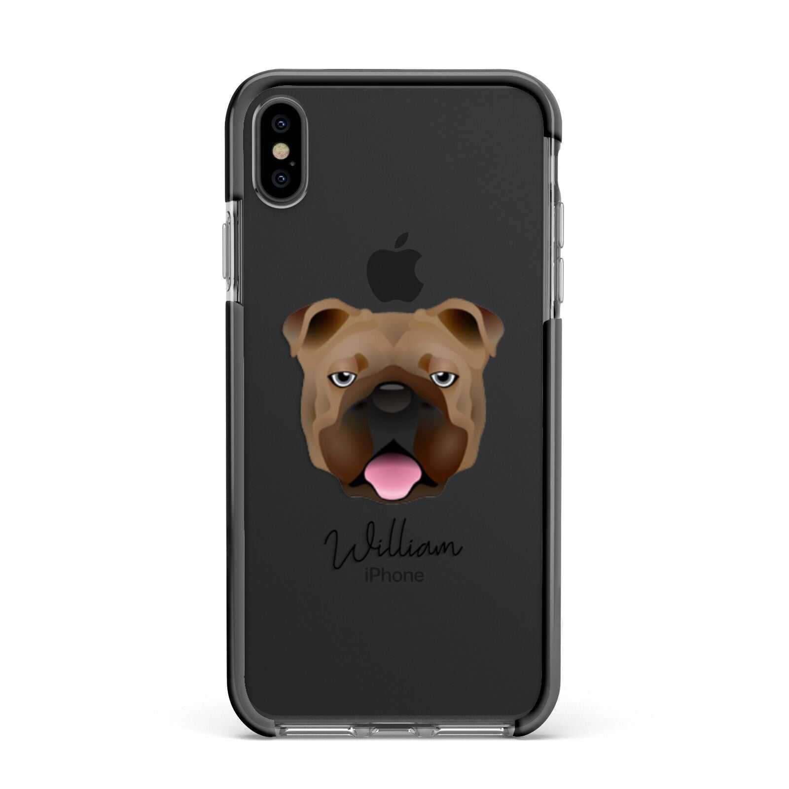 English Bulldog Personalised Apple iPhone Xs Max Impact Case Black Edge on Black Phone