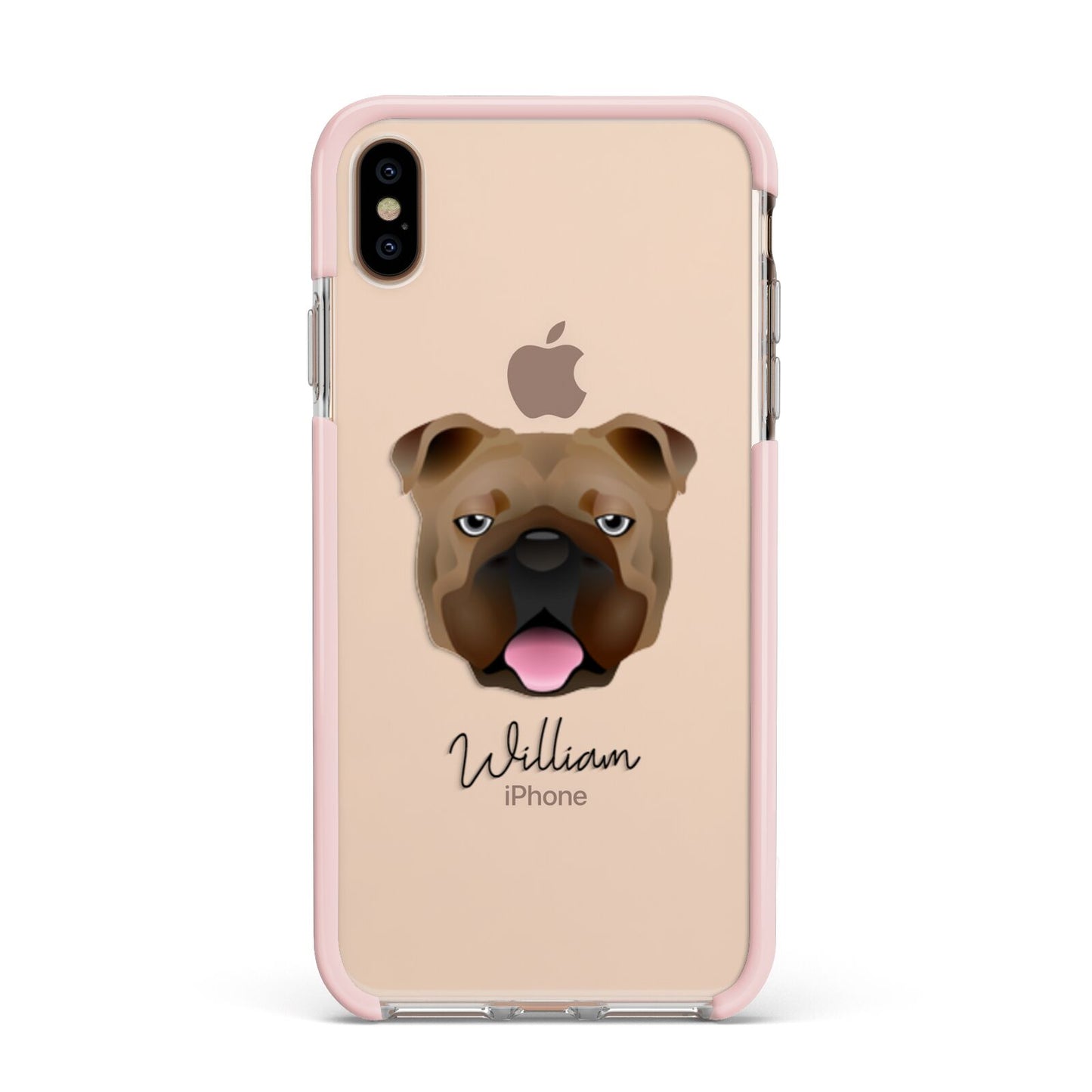 English Bulldog Personalised Apple iPhone Xs Max Impact Case Pink Edge on Gold Phone