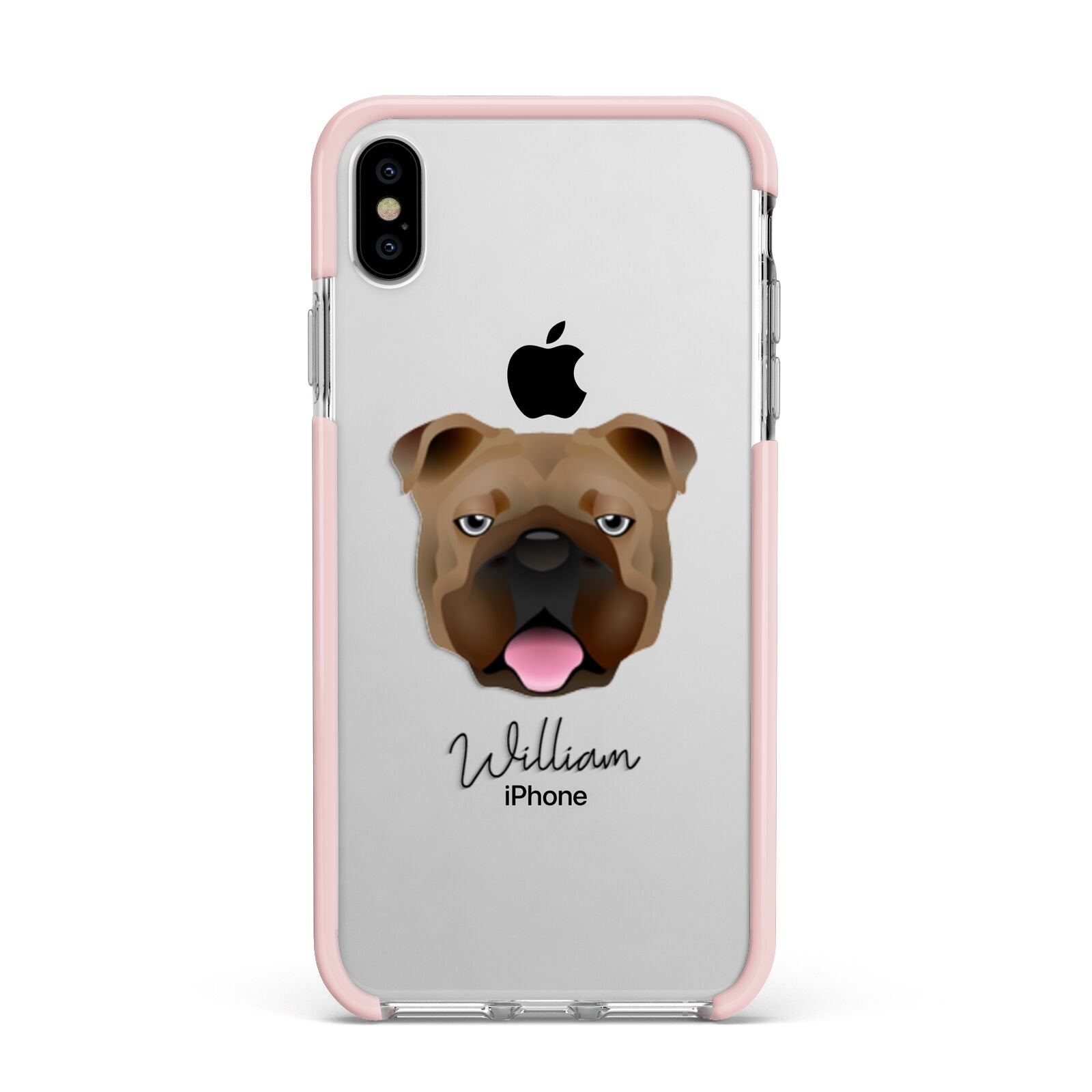 English Bulldog Personalised Apple iPhone Xs Max Impact Case Pink Edge on Silver Phone