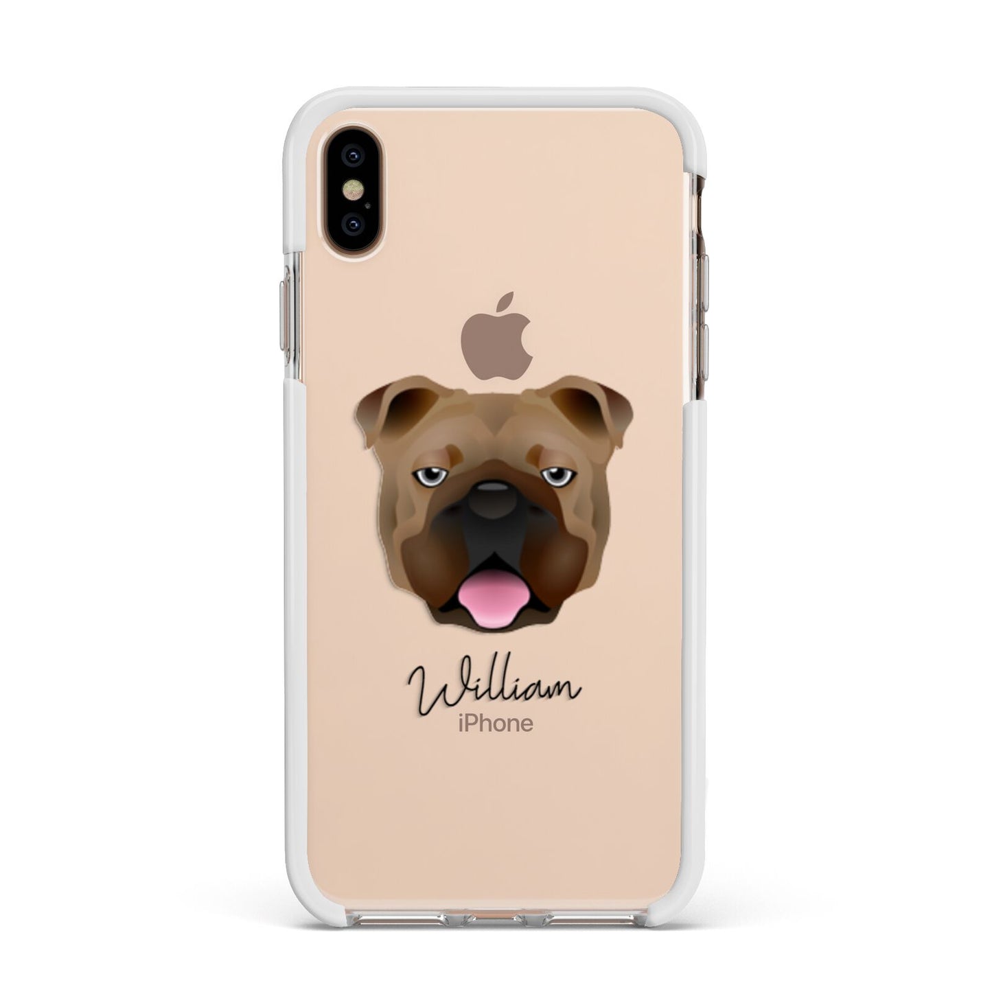 English Bulldog Personalised Apple iPhone Xs Max Impact Case White Edge on Gold Phone