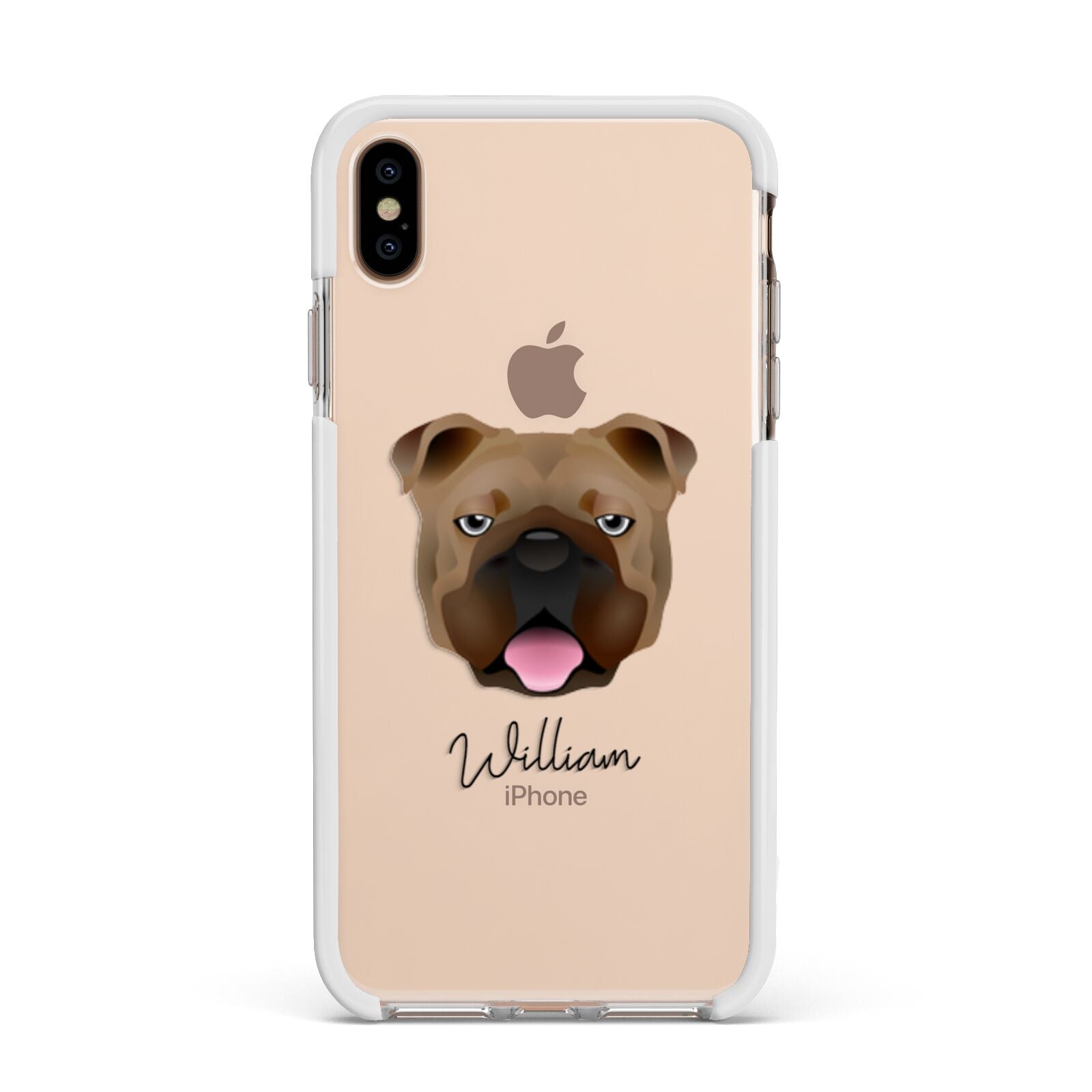 English Bulldog Personalised Apple iPhone Xs Max Impact Case White Edge on Gold Phone