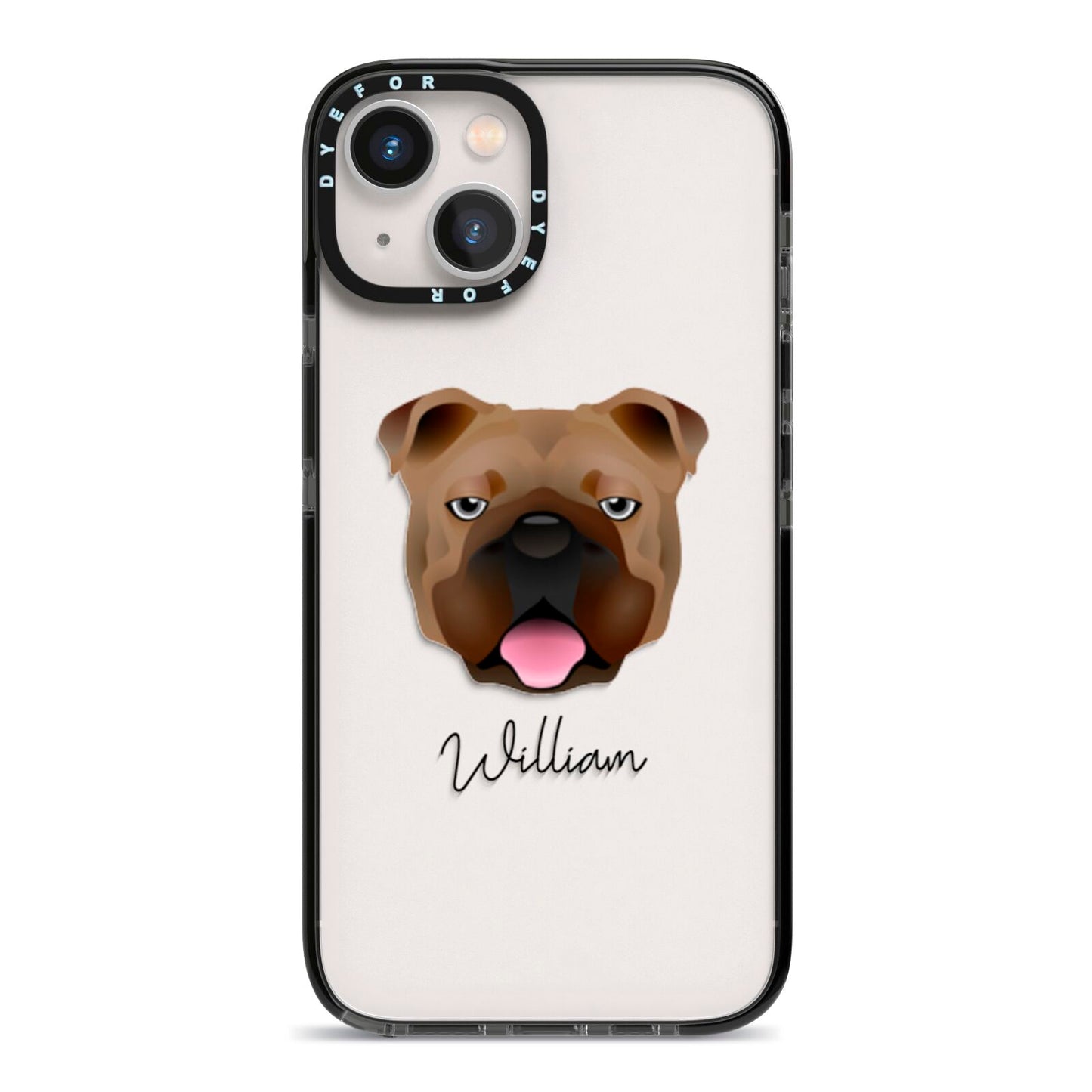 English Bulldog Personalised iPhone 13 Black Impact Case on Silver phone