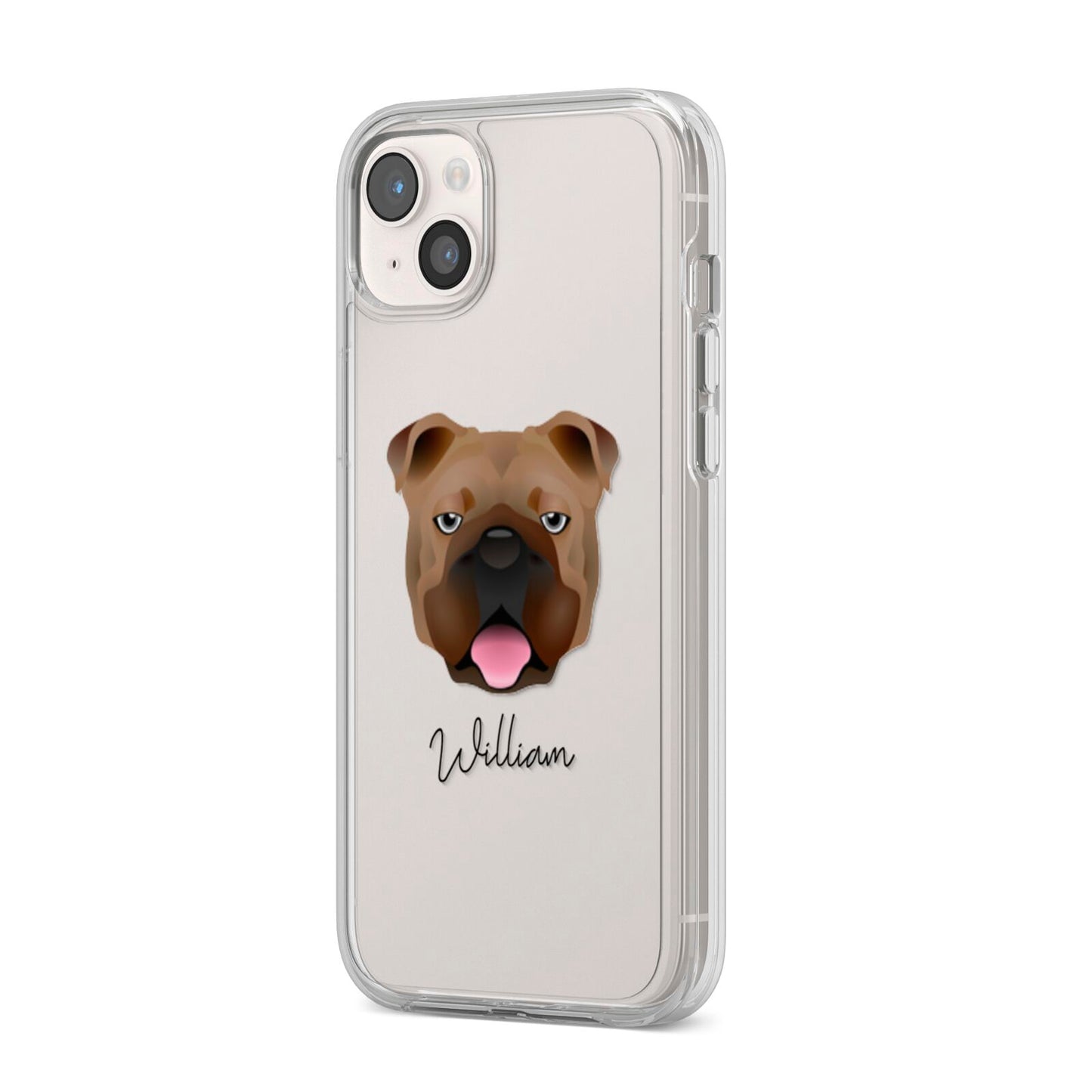 English Bulldog Personalised iPhone 14 Plus Clear Tough Case Starlight Angled Image