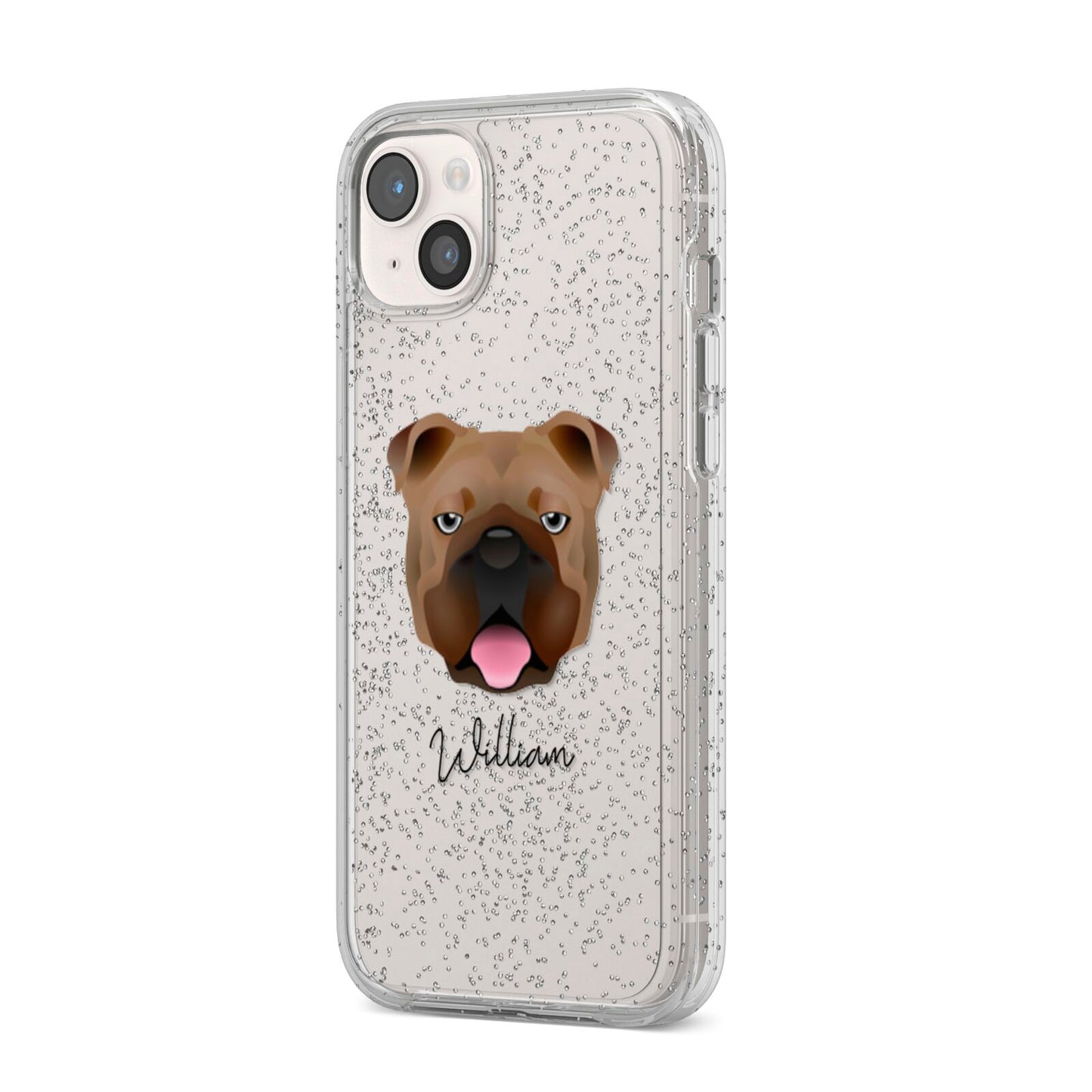 English Bulldog Personalised iPhone 14 Plus Glitter Tough Case Starlight Angled Image
