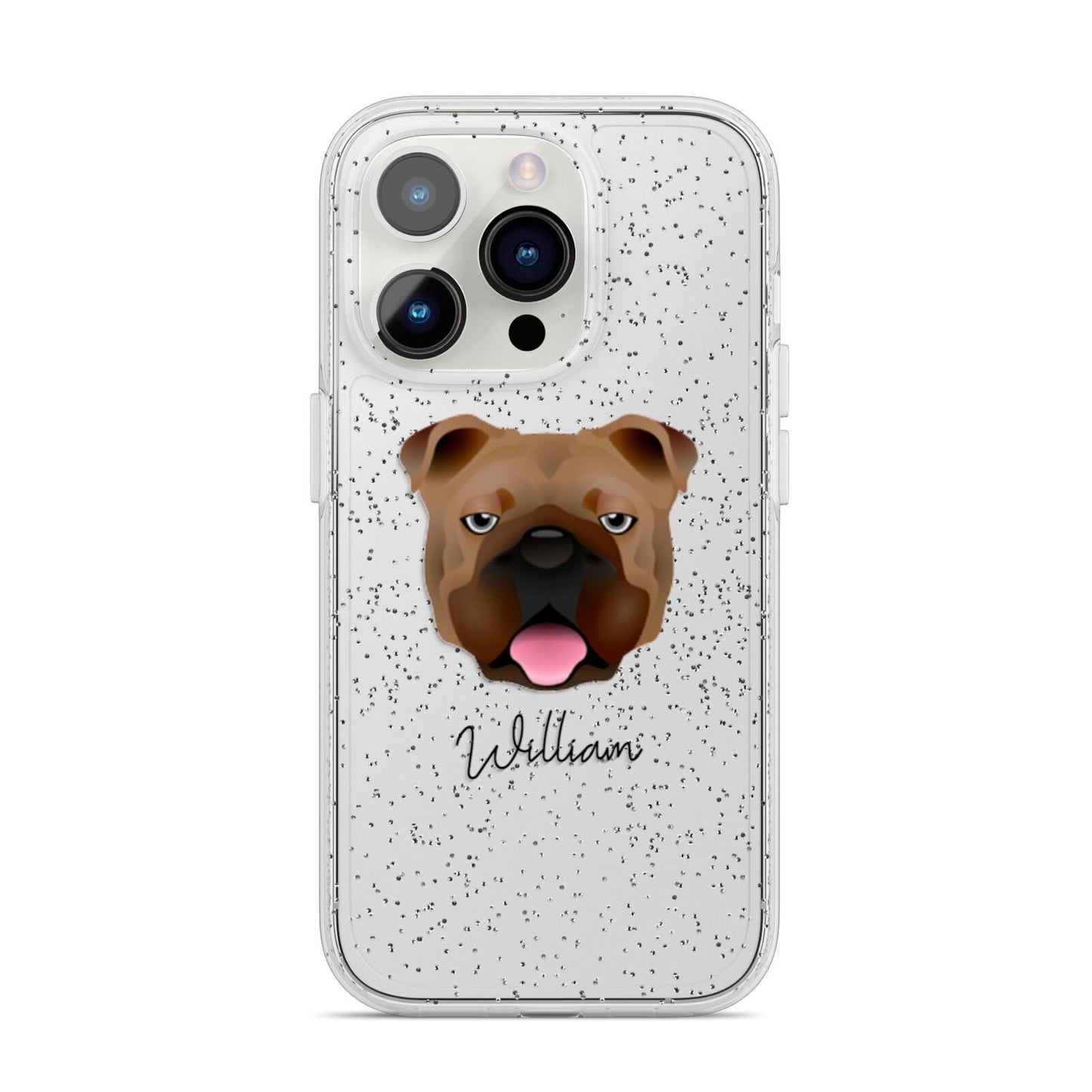 English Bulldog Personalised iPhone 14 Pro Glitter Tough Case Silver