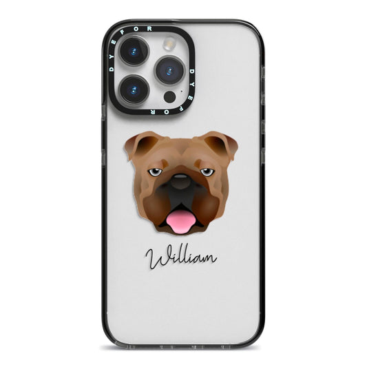 English Bulldog Personalised iPhone 14 Pro Max Black Impact Case on Silver phone