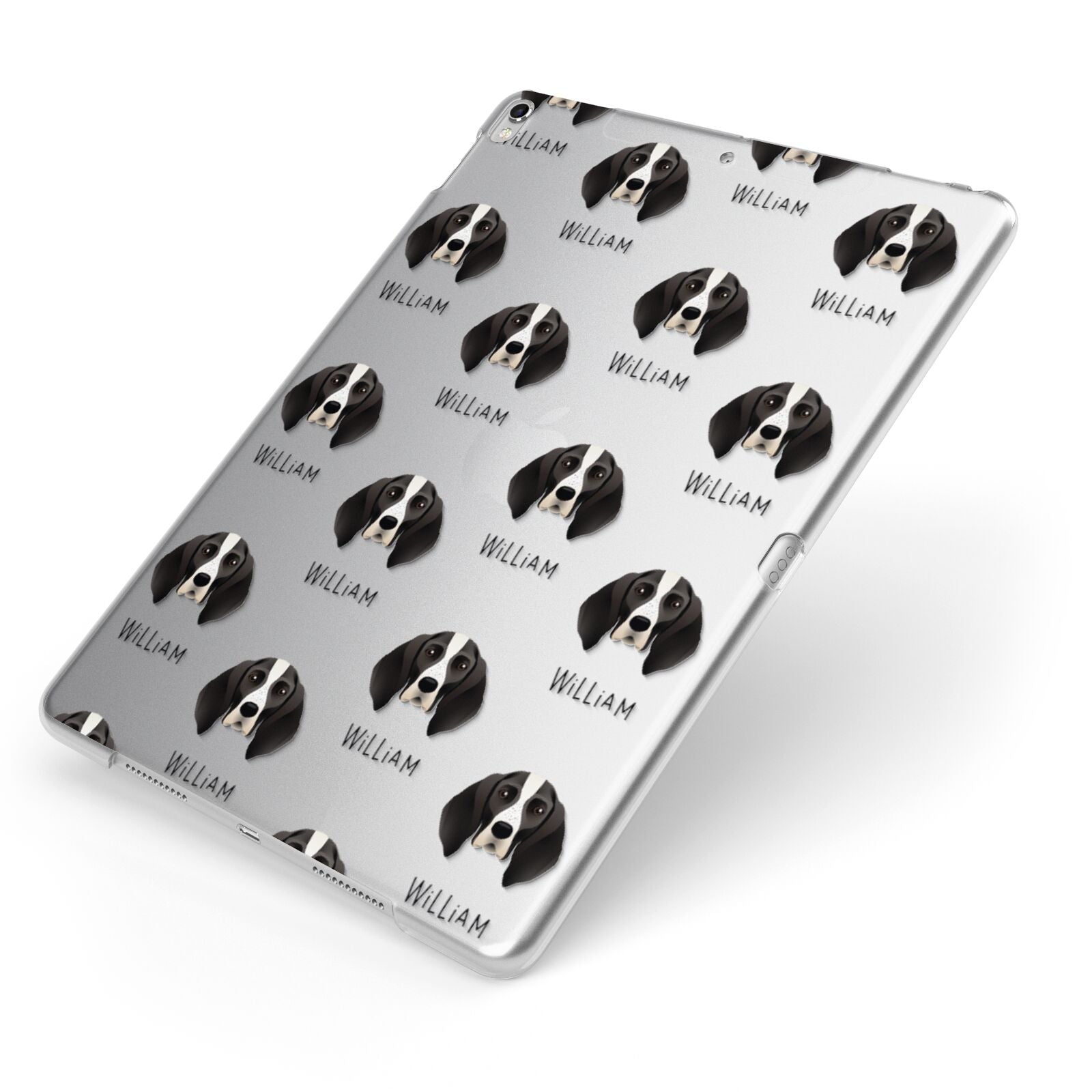 English Coonhound Icon with Name Apple iPad Case on Silver iPad Side View