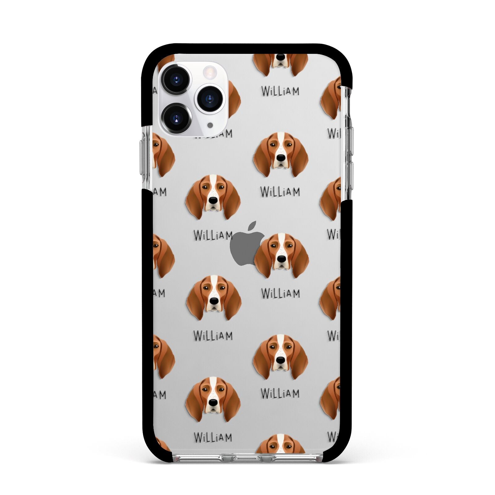 English Coonhound Icon with Name Apple iPhone 11 Pro Max in Silver with Black Impact Case