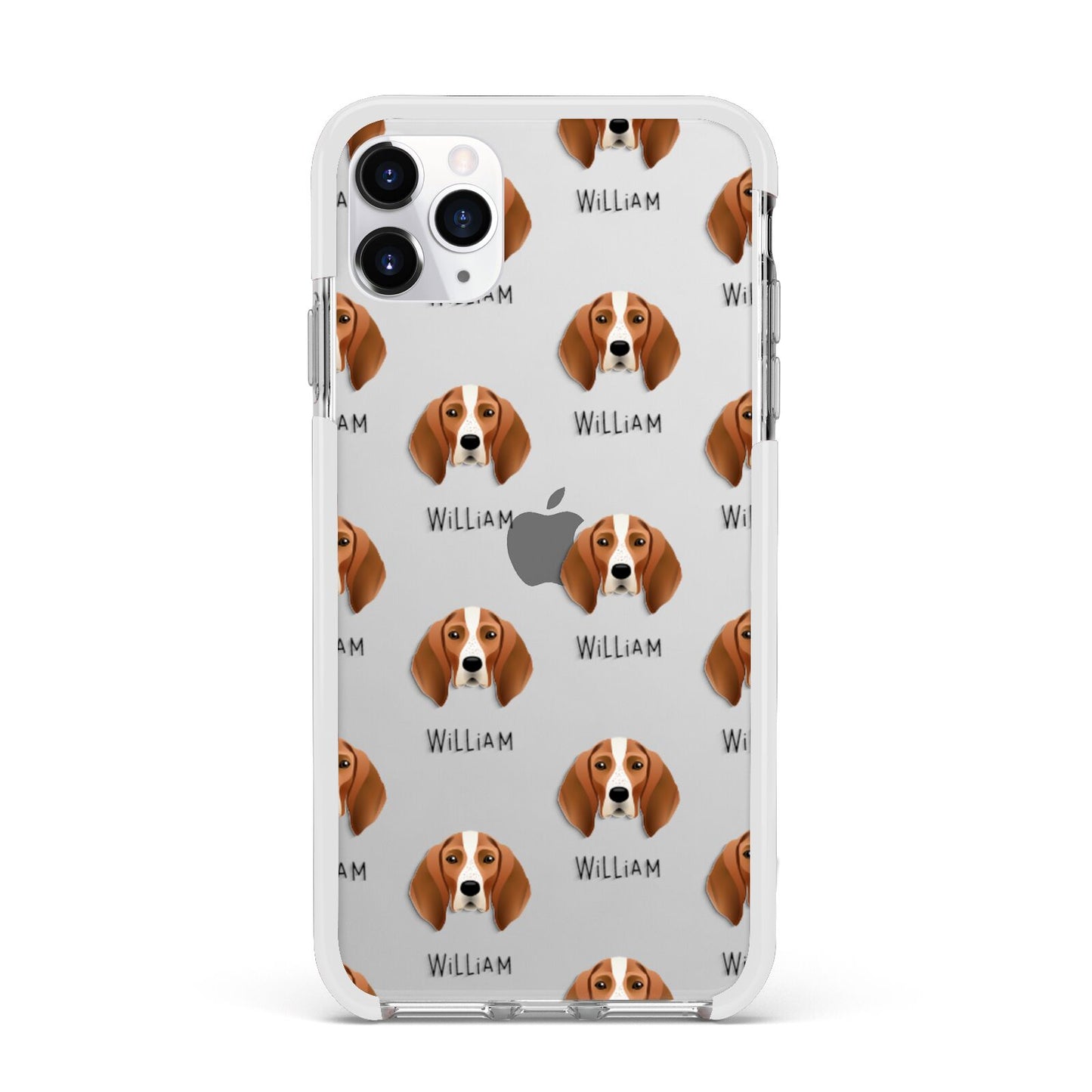 English Coonhound Icon with Name Apple iPhone 11 Pro Max in Silver with White Impact Case