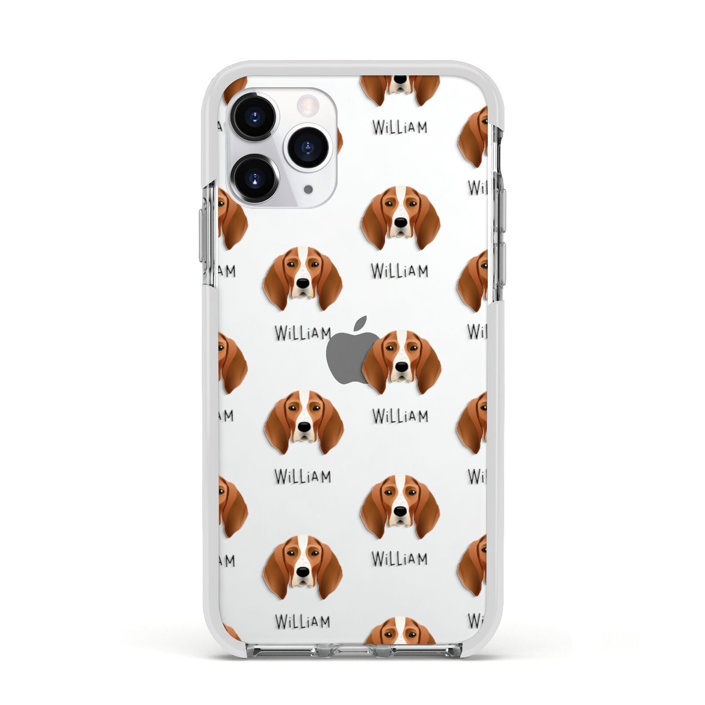English Coonhound Icon with Name Apple iPhone 11 Pro in Silver with White Impact Case