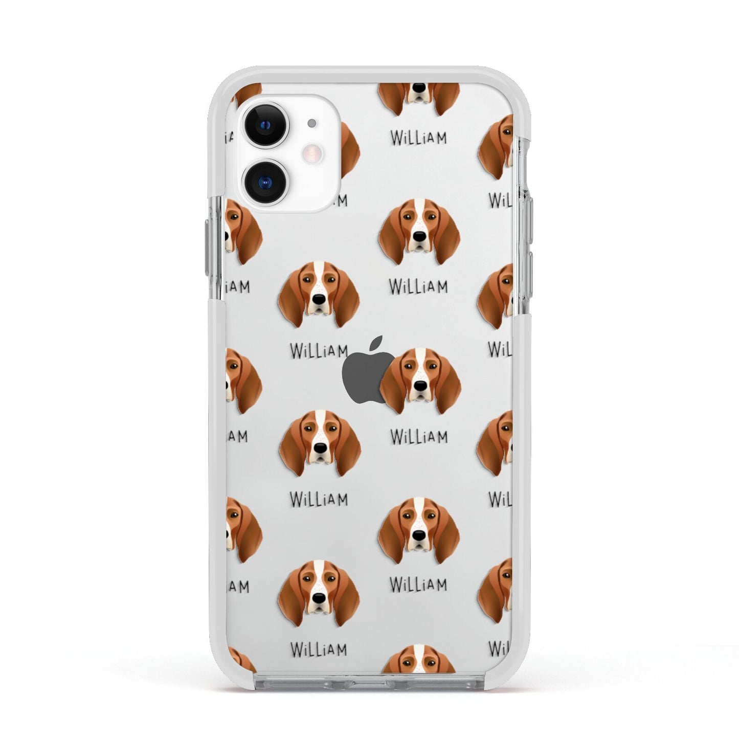 English Coonhound Icon with Name Apple iPhone 11 in White with White Impact Case