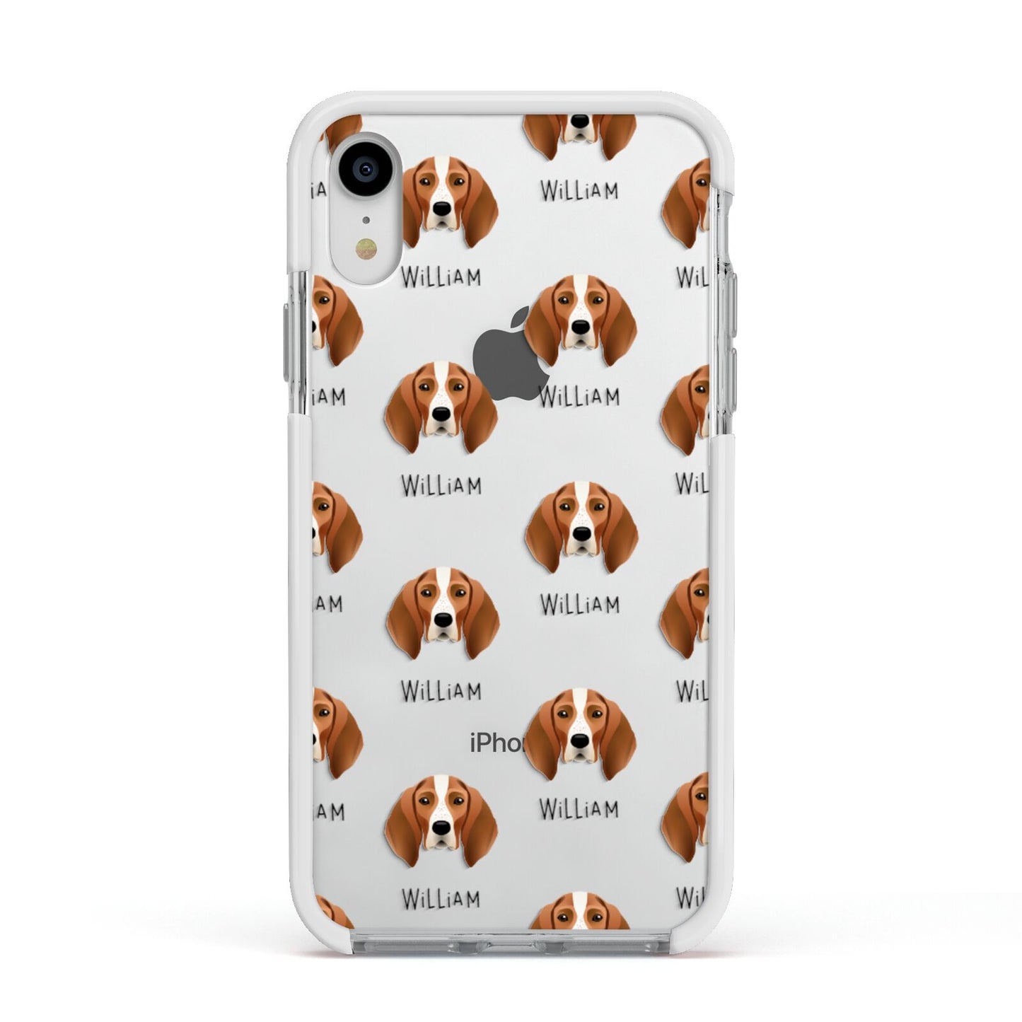 English Coonhound Icon with Name Apple iPhone XR Impact Case White Edge on Silver Phone