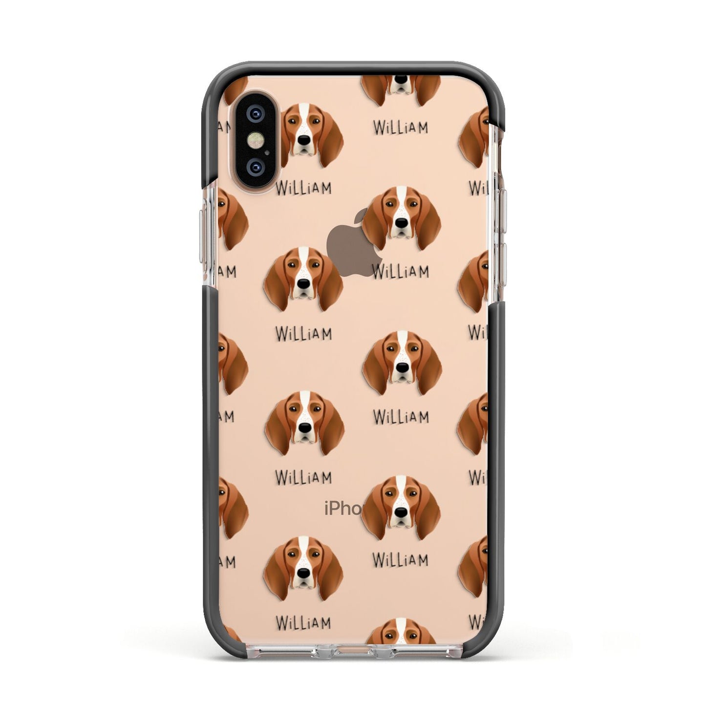 English Coonhound Icon with Name Apple iPhone Xs Impact Case Black Edge on Gold Phone