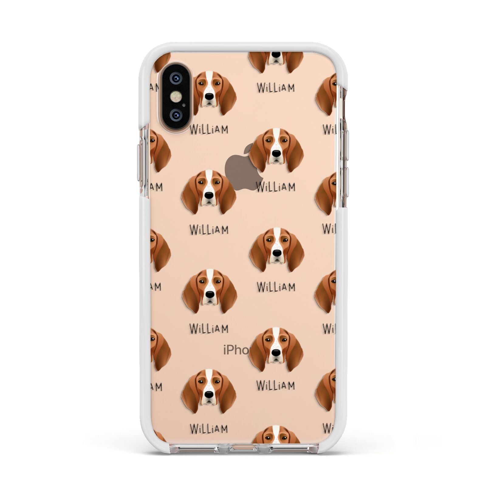 English Coonhound Icon with Name Apple iPhone Xs Impact Case White Edge on Gold Phone