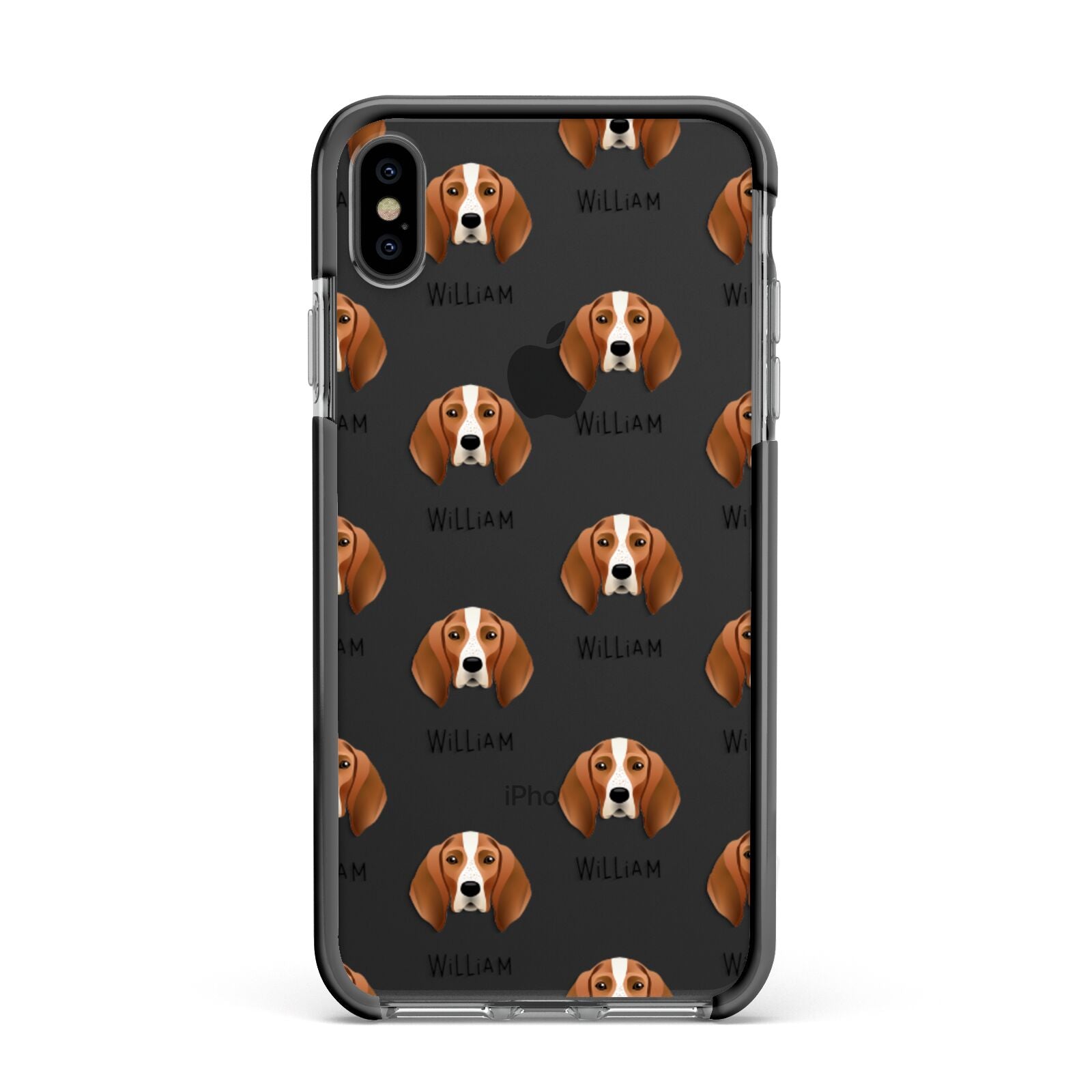 English Coonhound Icon with Name Apple iPhone Xs Max Impact Case Black Edge on Black Phone
