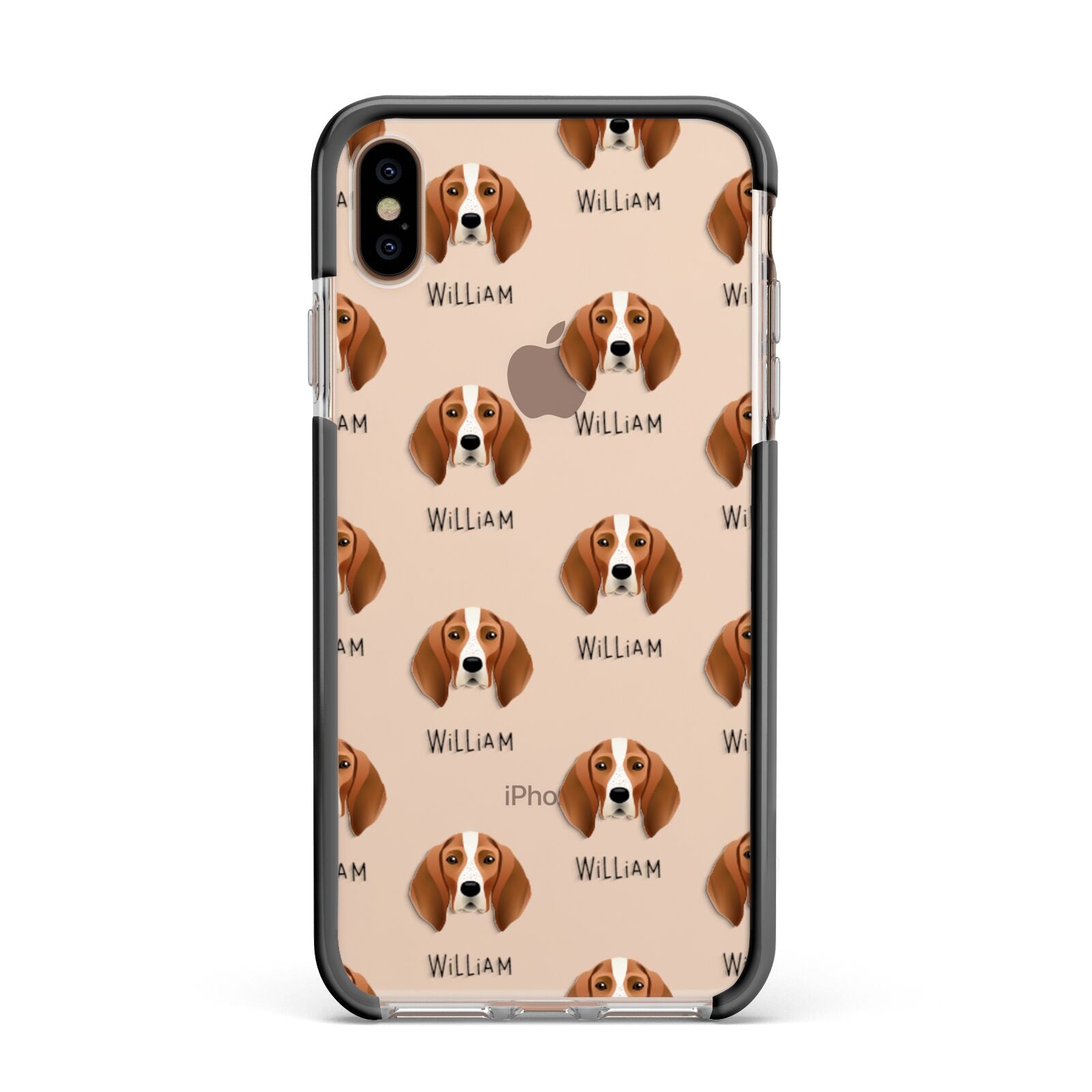 English Coonhound Icon with Name Apple iPhone Xs Max Impact Case Black Edge on Gold Phone