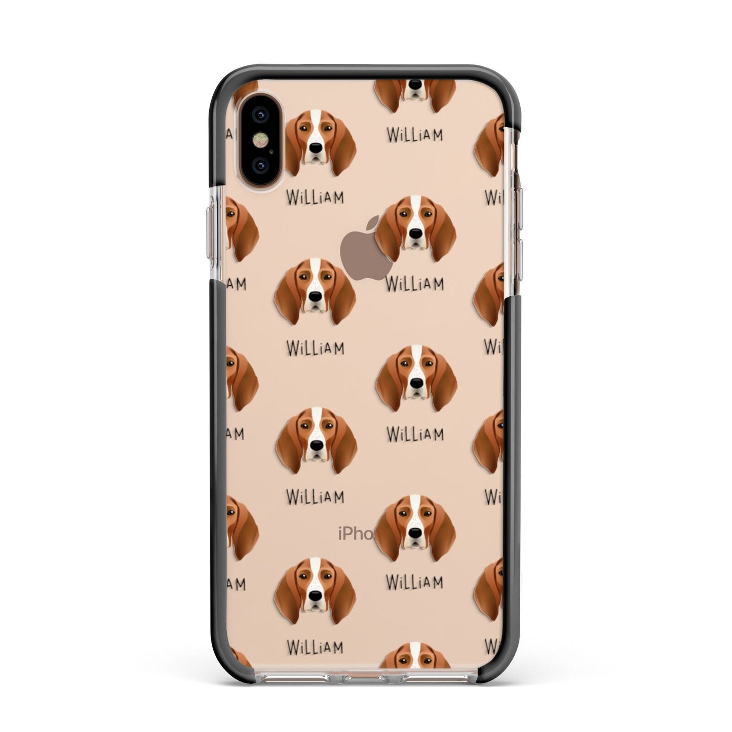 English Coonhound Icon with Name Apple iPhone Xs Max Impact Case Black Edge on Gold Phone