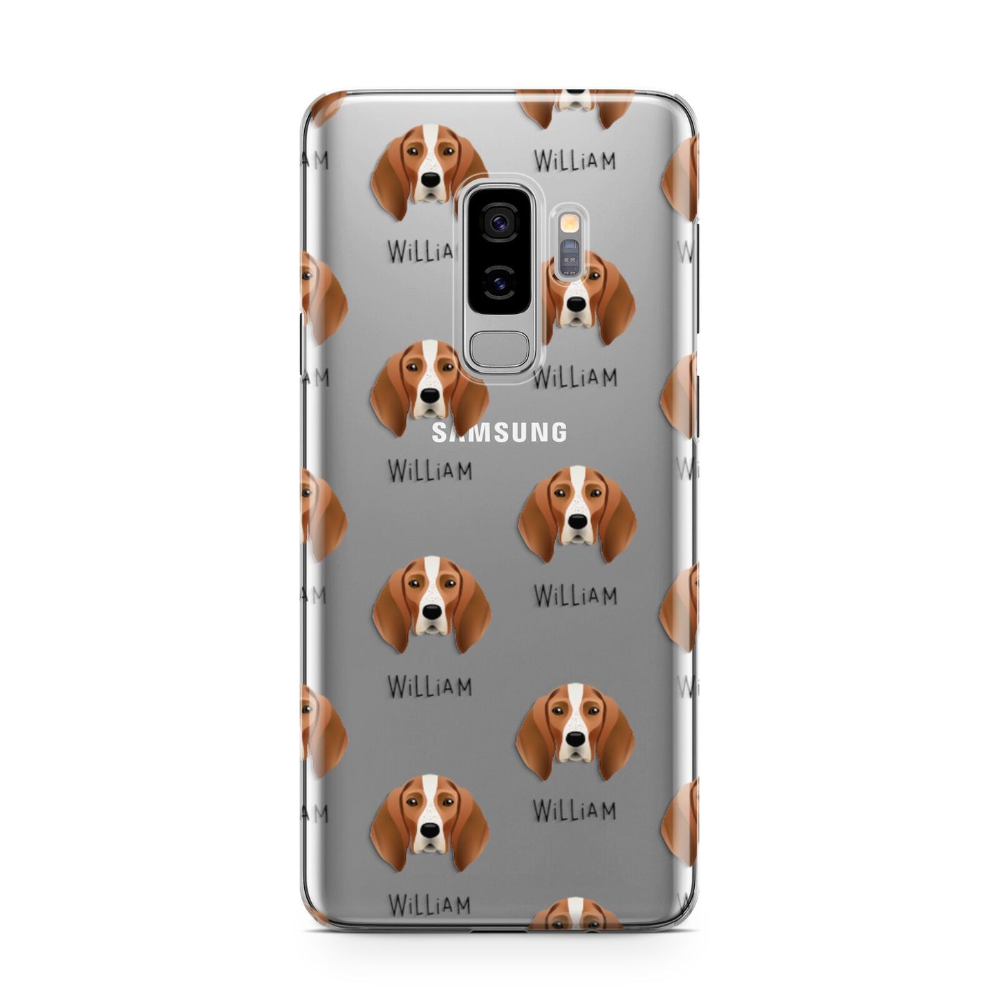 English Coonhound Icon with Name Samsung Galaxy S9 Plus Case on Silver phone