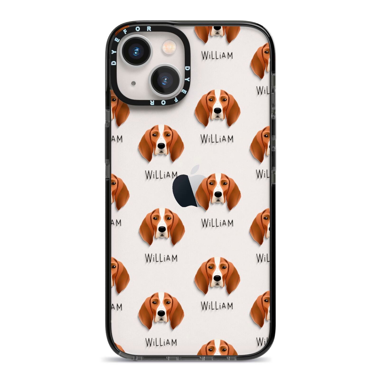 English Coonhound Icon with Name iPhone 13 Black Impact Case on Silver phone