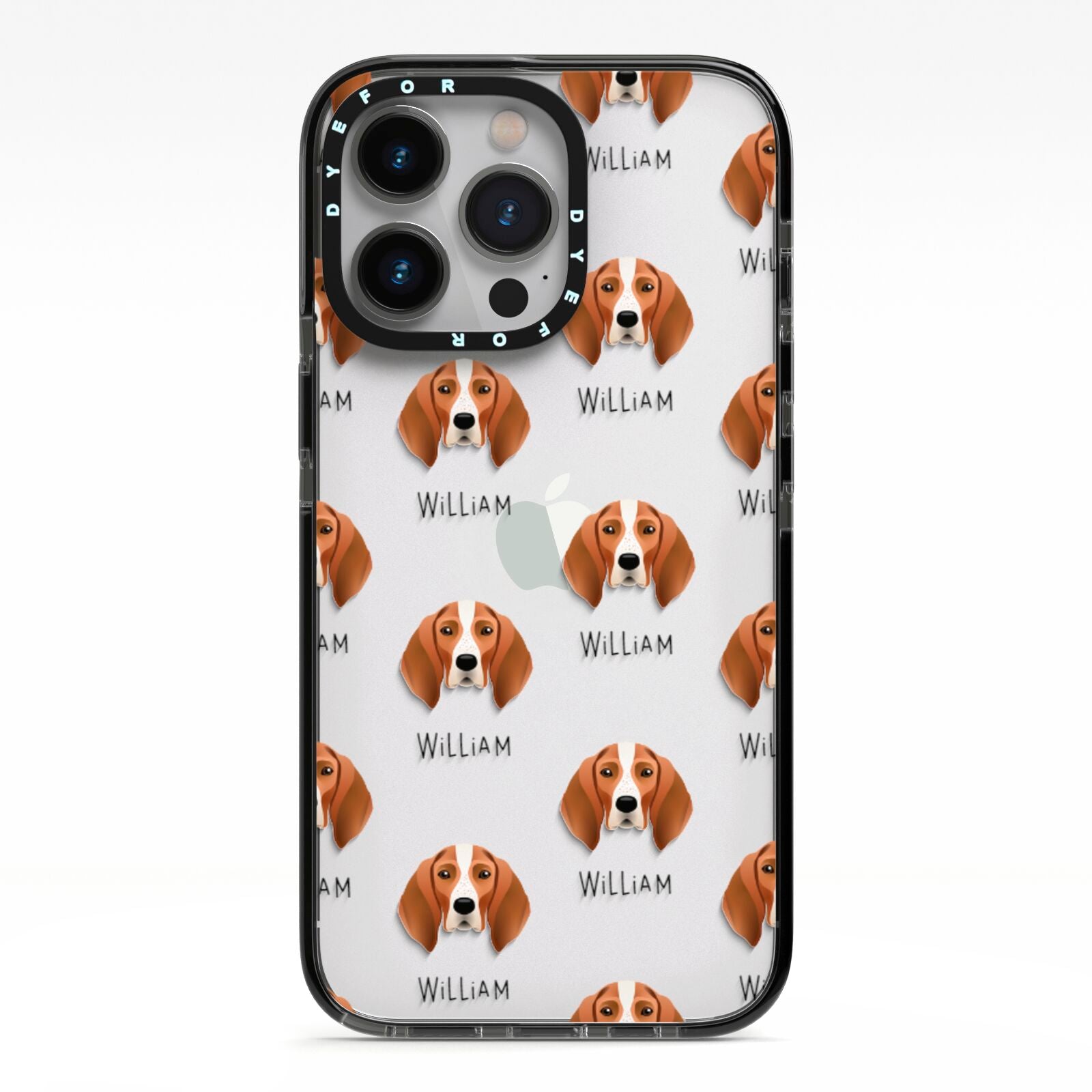 English Coonhound Icon with Name iPhone 13 Pro Black Impact Case on Silver phone