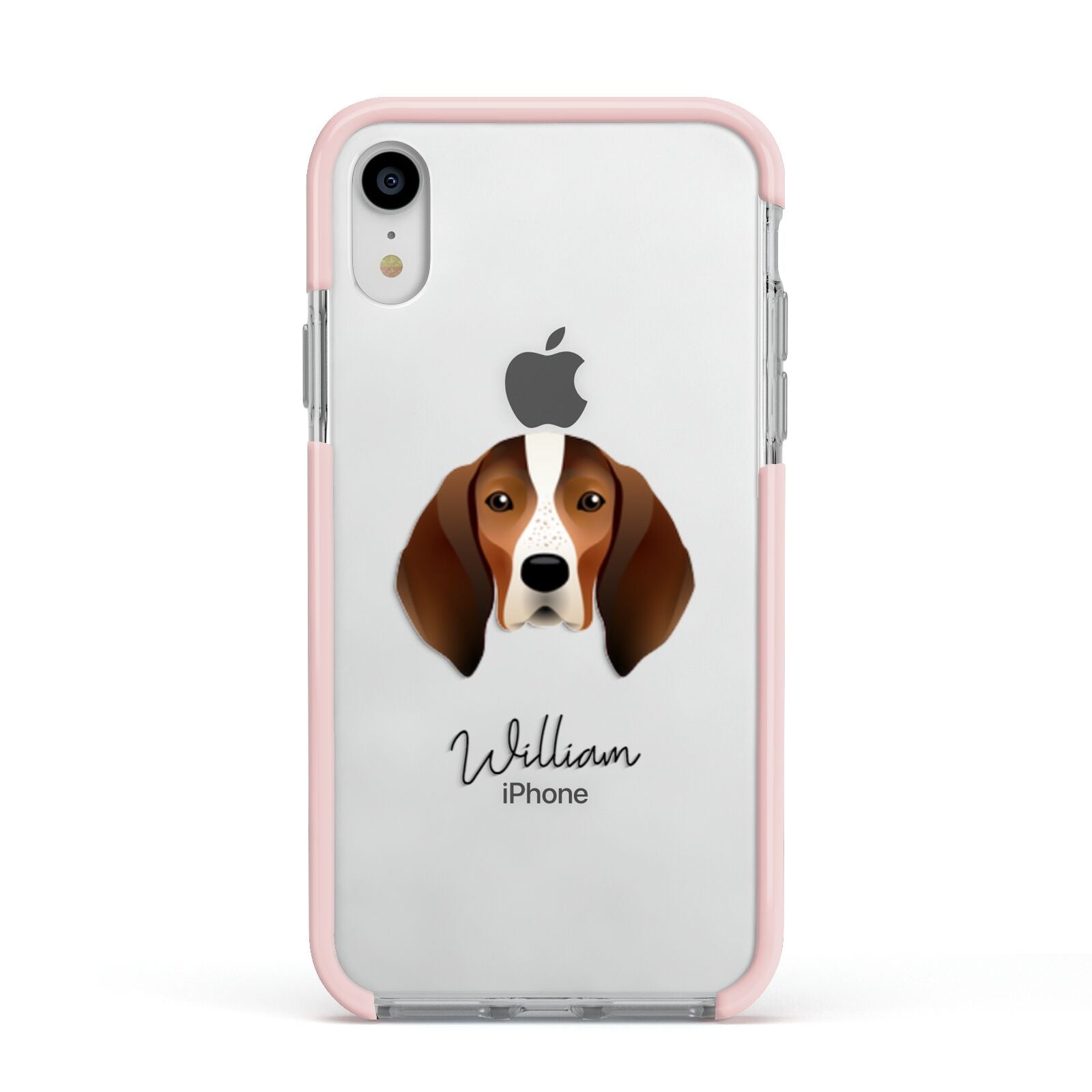 English Coonhound Personalised Apple iPhone XR Impact Case Pink Edge on Silver Phone