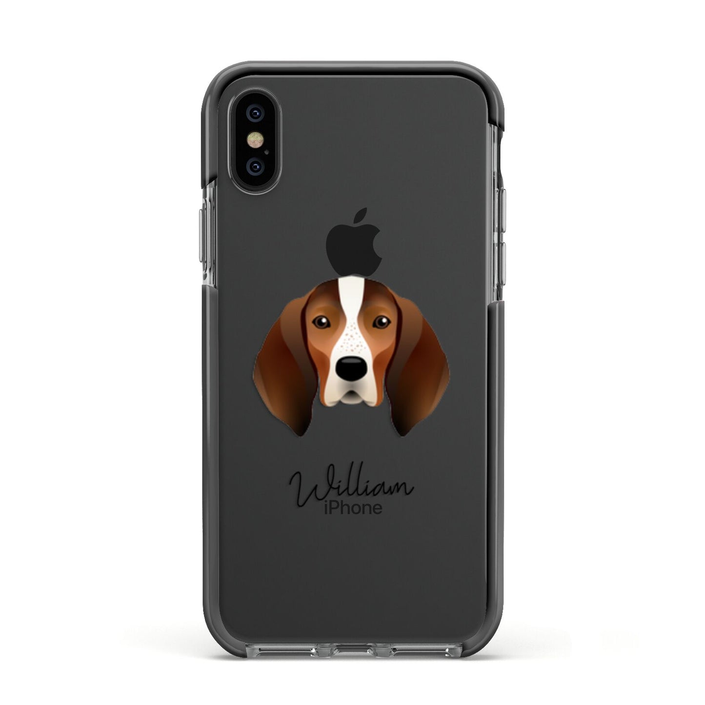 English Coonhound Personalised Apple iPhone Xs Impact Case Black Edge on Black Phone