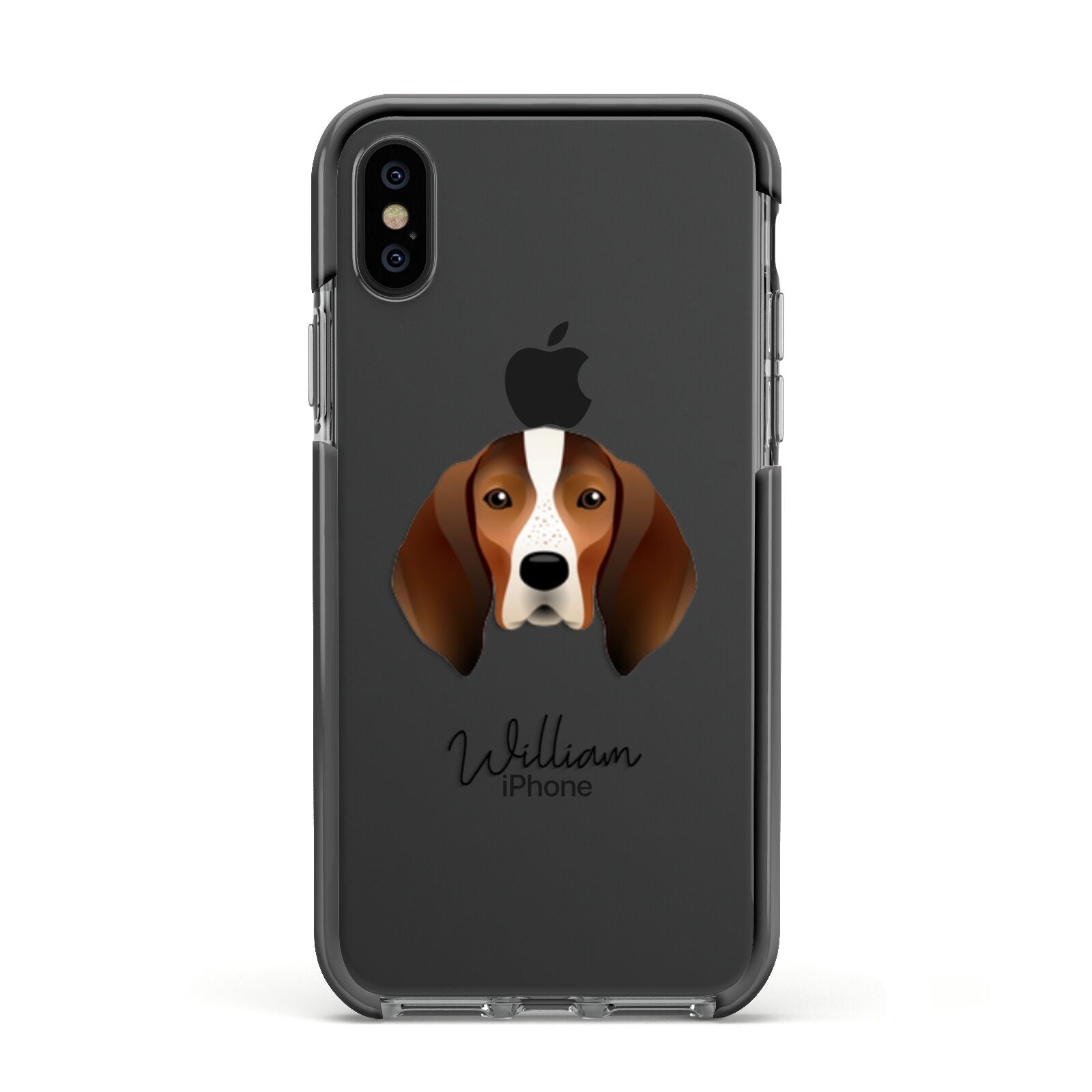 English Coonhound Personalised Apple iPhone Xs Impact Case Black Edge on Black Phone
