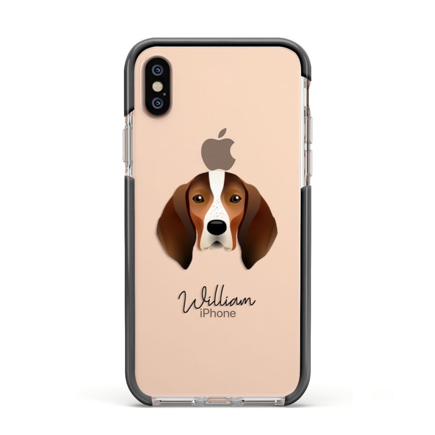 English Coonhound Personalised Apple iPhone Xs Impact Case Black Edge on Gold Phone