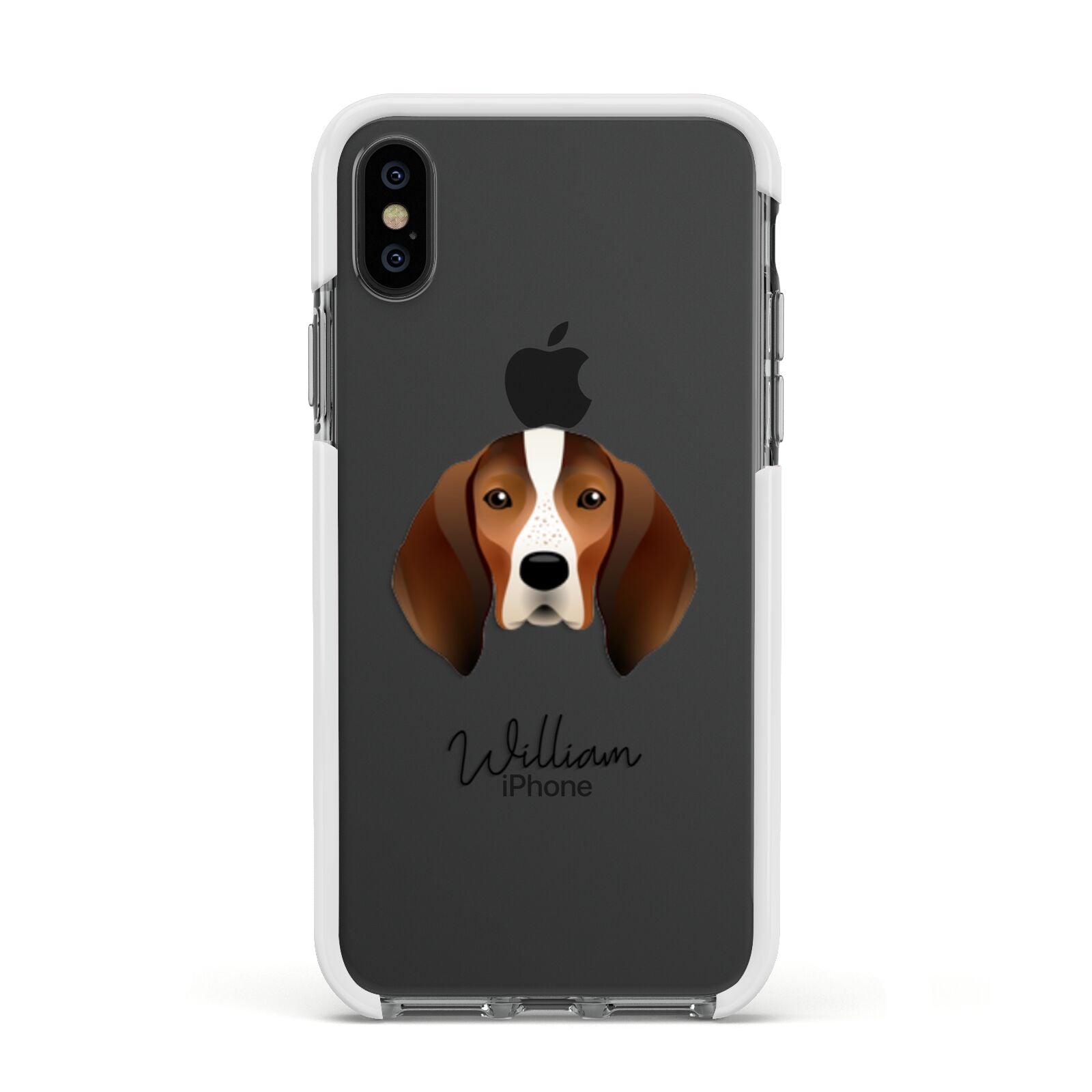 English Coonhound Personalised Apple iPhone Xs Impact Case White Edge on Black Phone