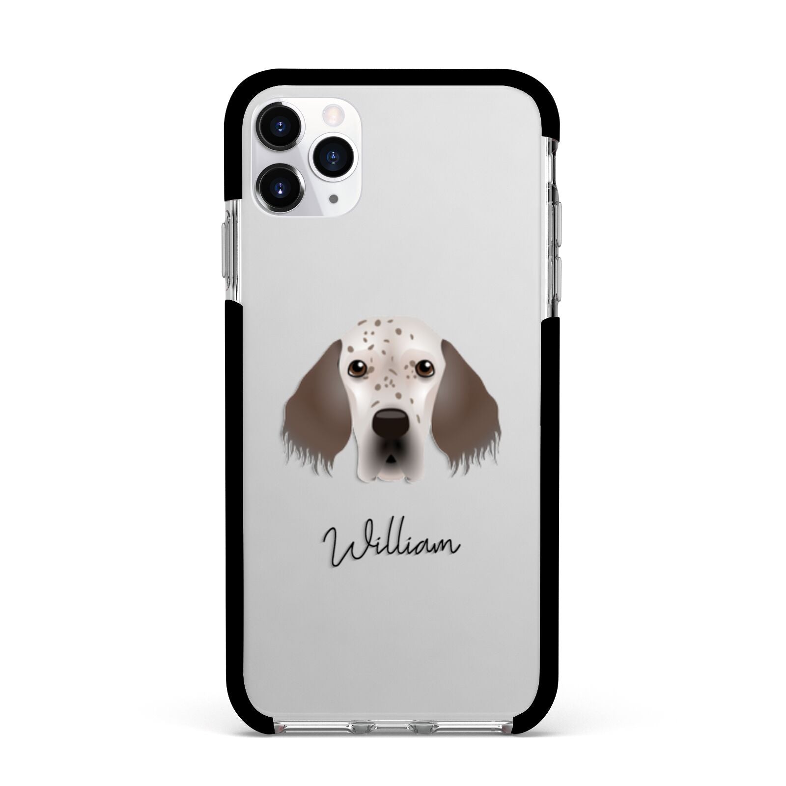 English Setter Personalised Apple iPhone 11 Pro Max in Silver with Black Impact Case